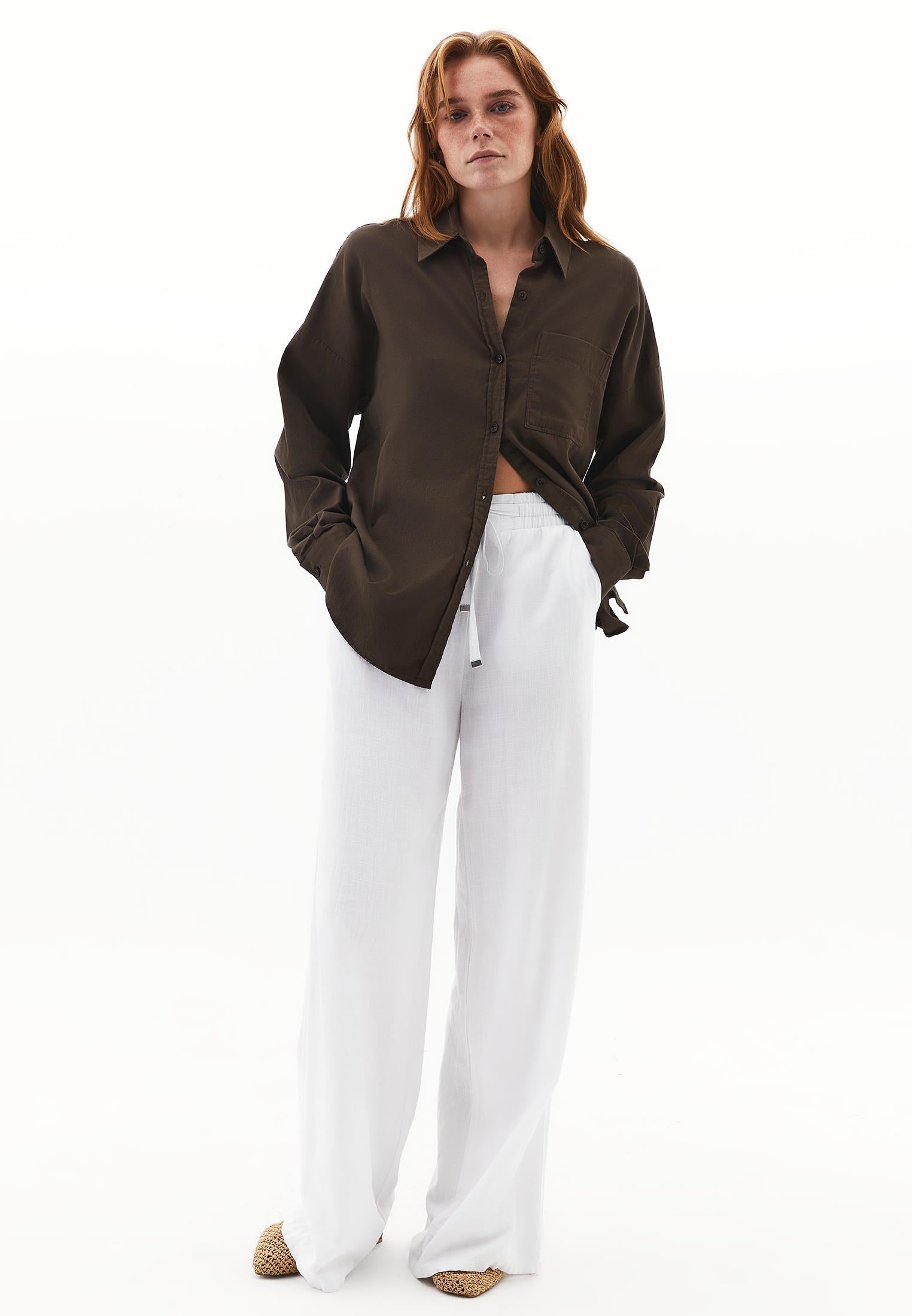 Buttoned Shirt Collar Oversize Shirt - WREN