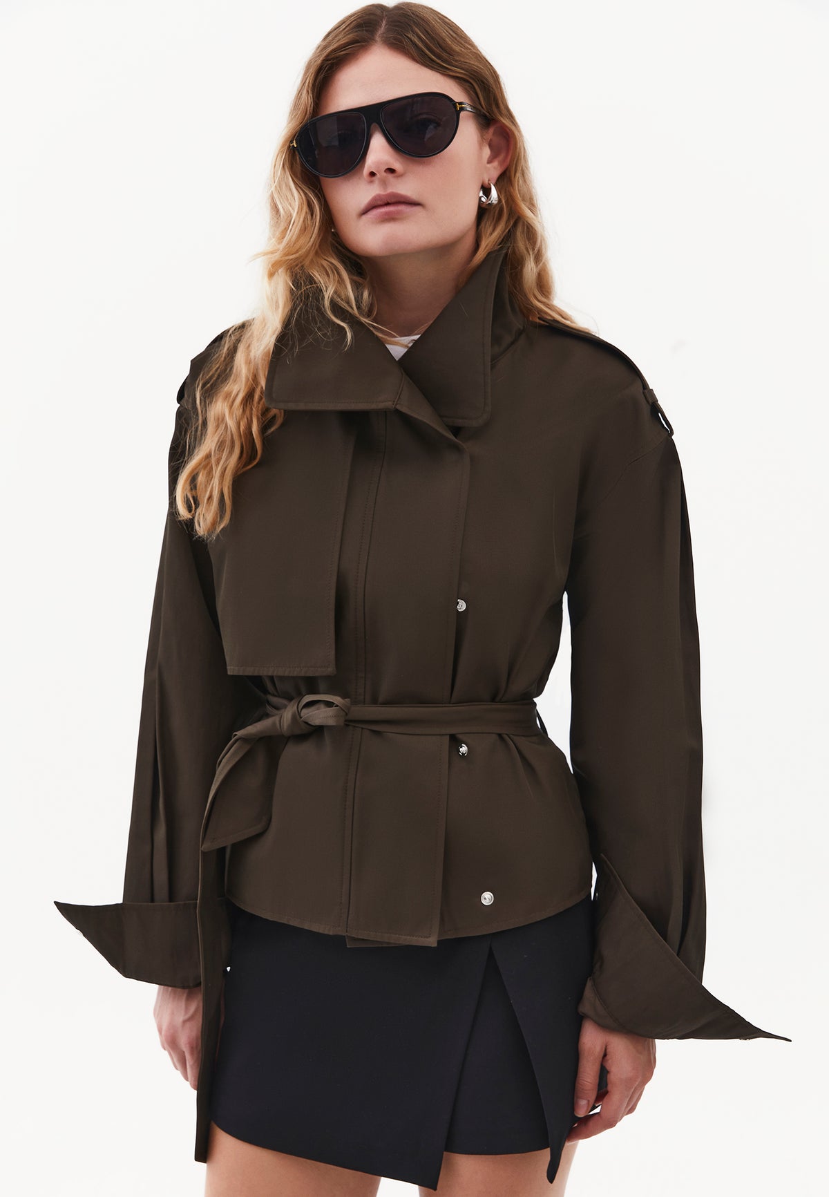Oversize Long Sleeve Trench Coat - WREN