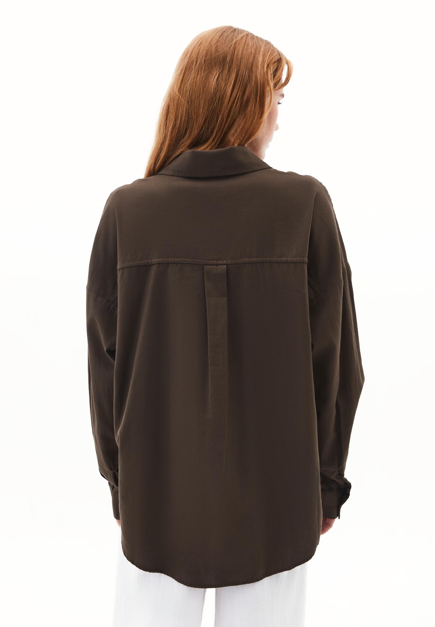 Buttoned Shirt Collar Oversize Shirt - WREN