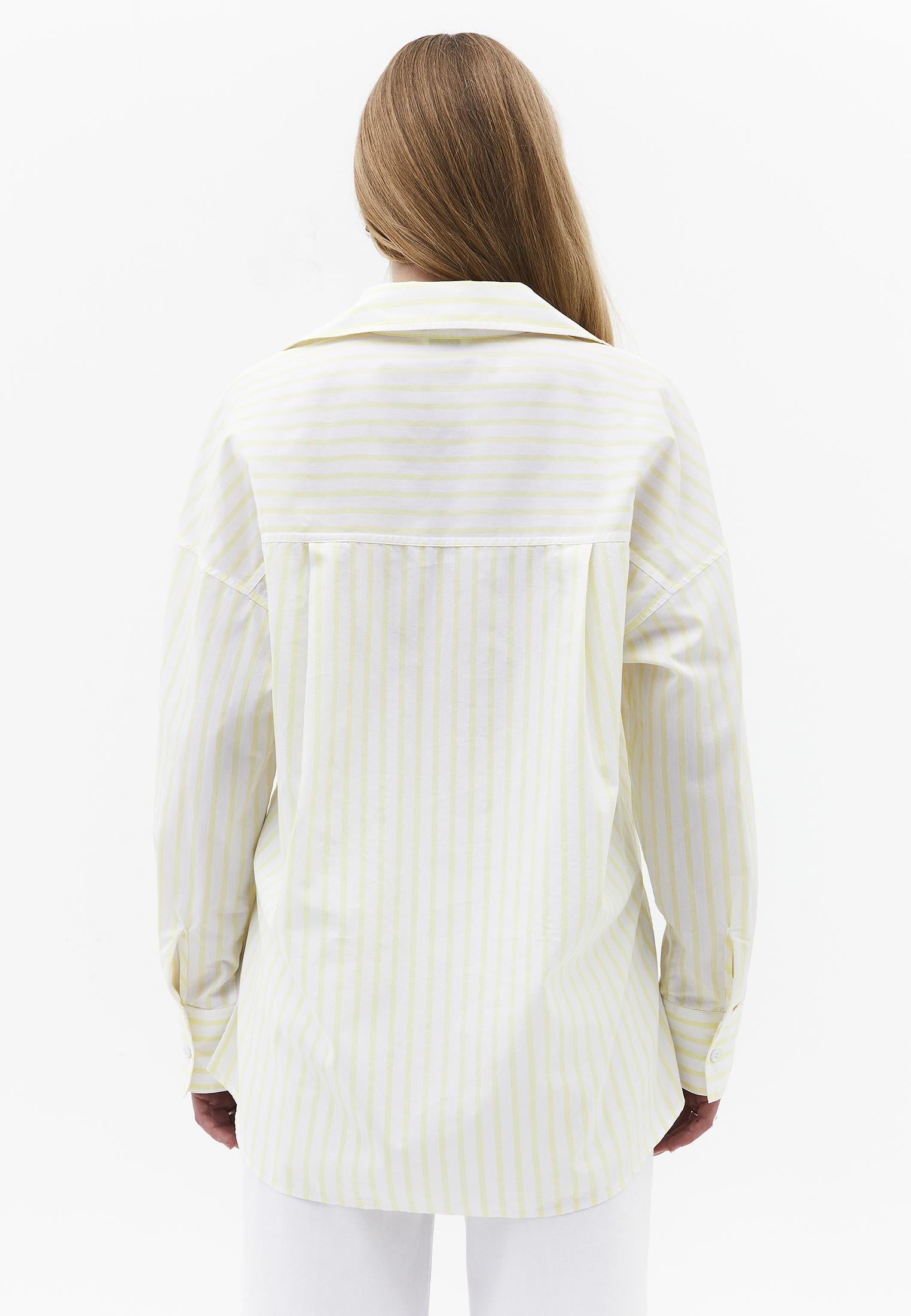 Oversize Shirt Collar Long Sleeve Shirt - YELLOW PEAR STRIPE