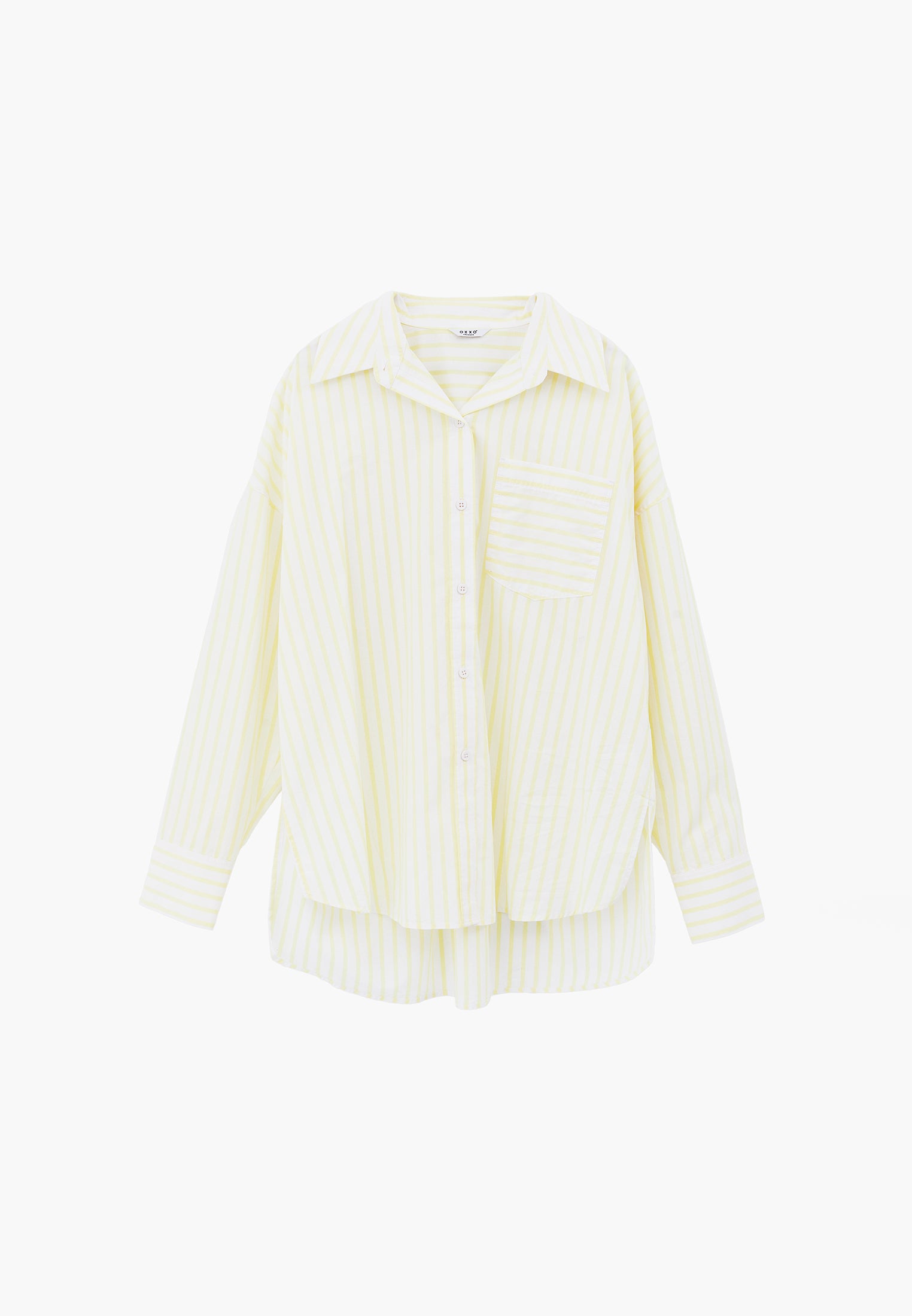 Oversize Shirt Collar Long Sleeve Shirt - YELLOW PEAR STRIPE