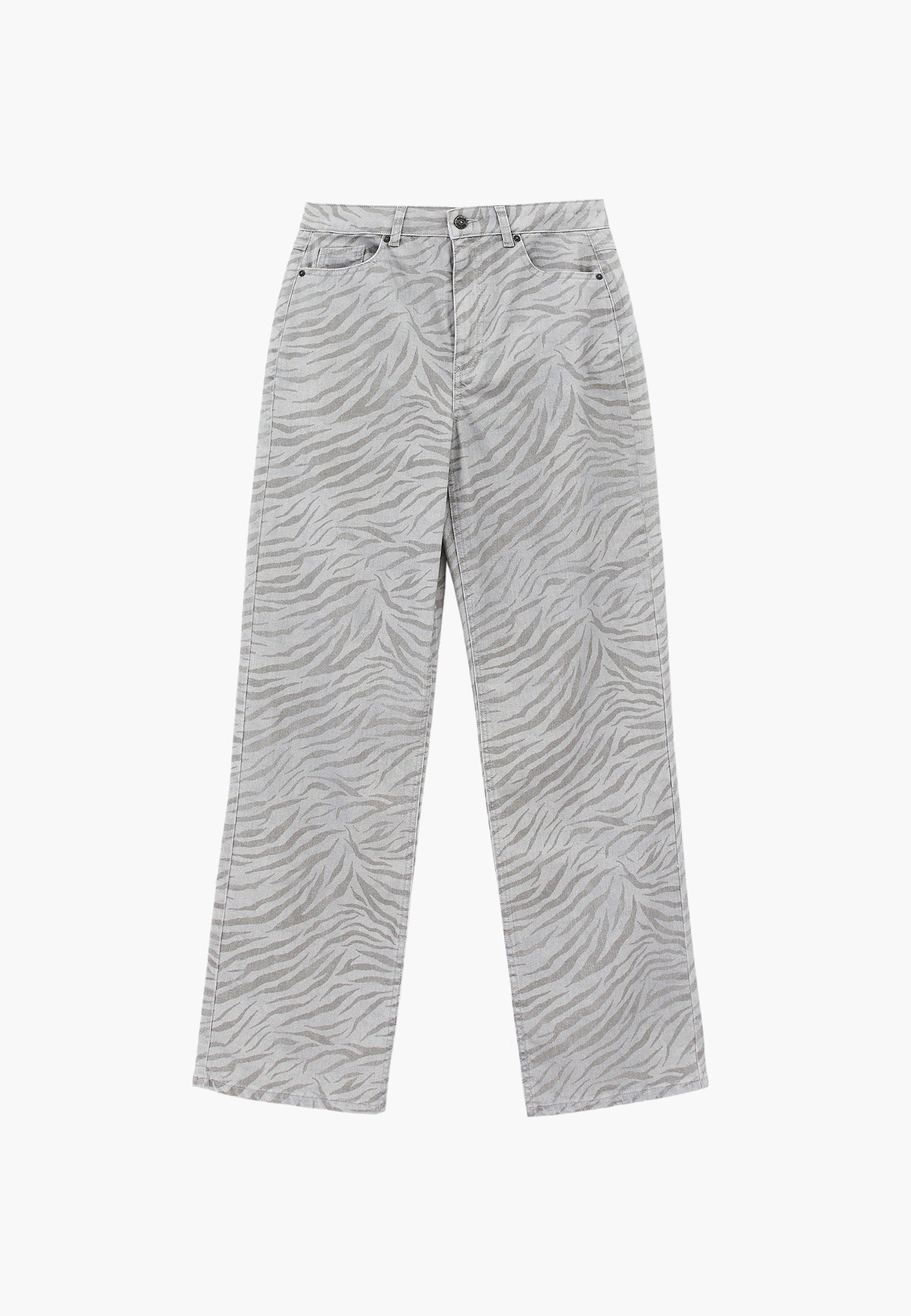 Animal Print High Waist Straight Leg Pants - ZEBRA COMB