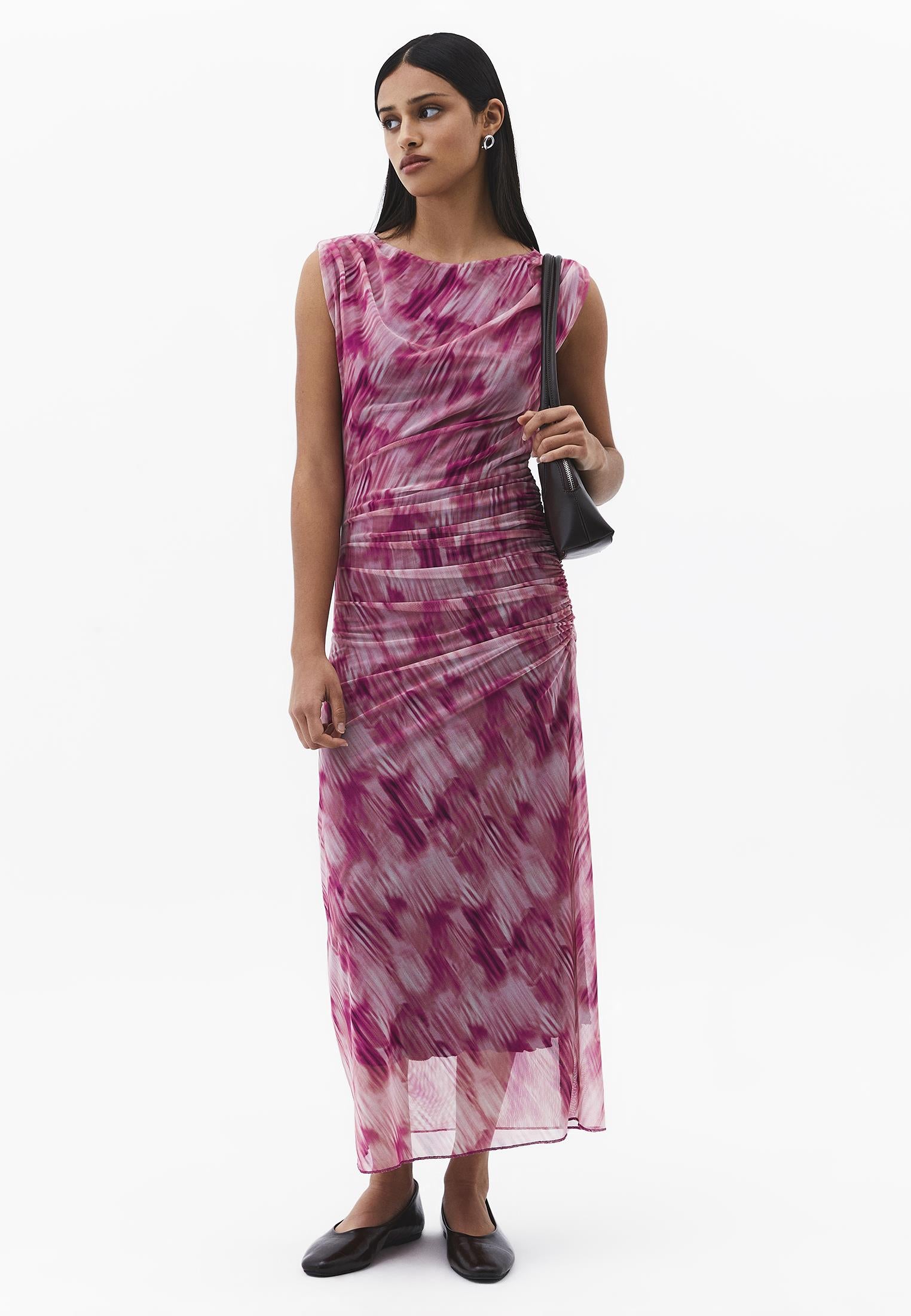 Bodycon Off Shoulder Ruched Long Dress - ABSTRACT COMB