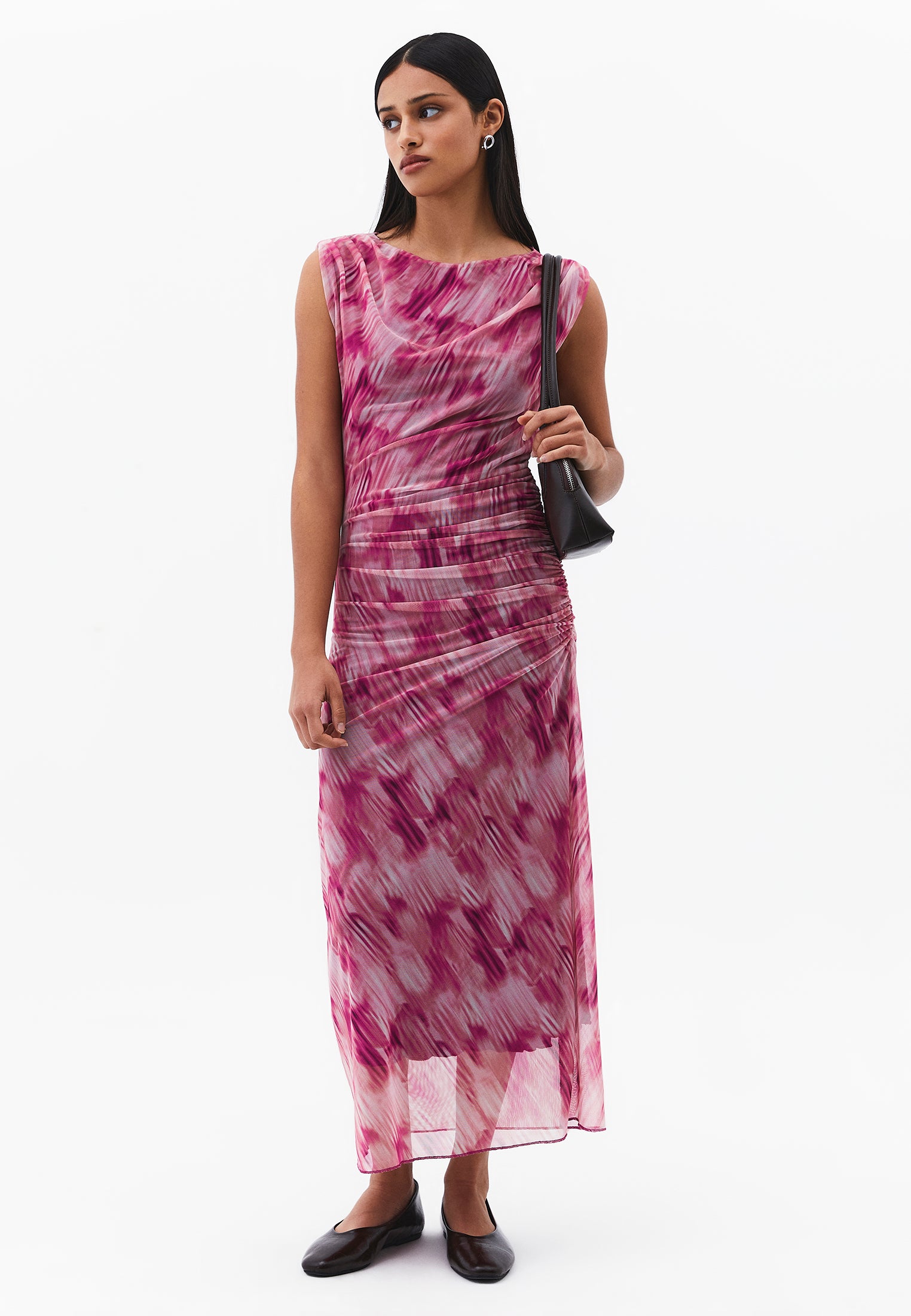 Bodycon Off Shoulder Ruched Long Dress - ABSTRACT COMB