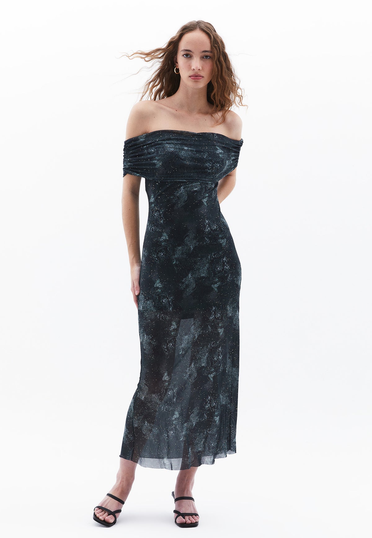 Low Shoulder Long Bodycon Dress - ABSTRACT COMB