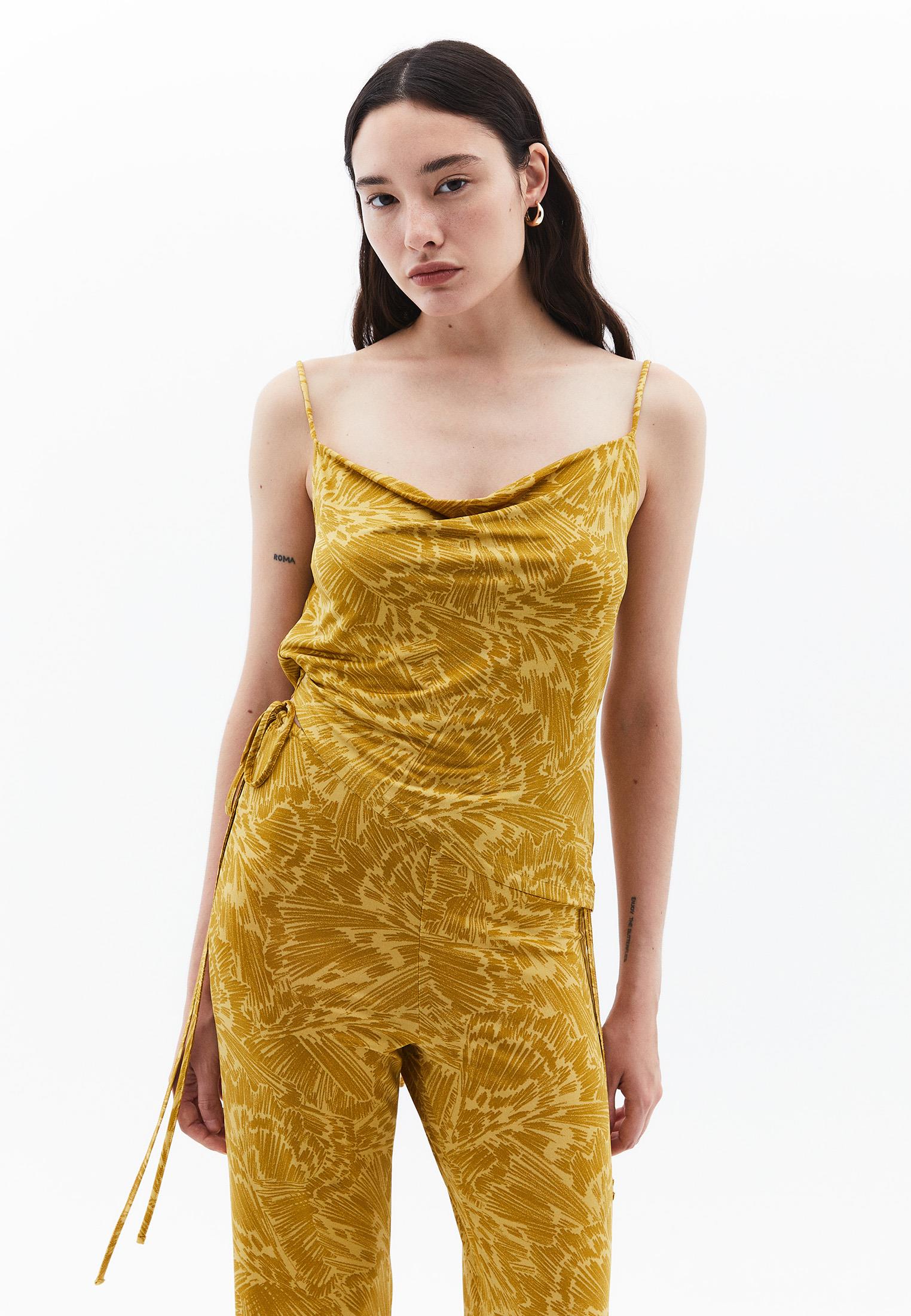 Asymmetric Tie Strap Tank Top - ABSTRACT COMB