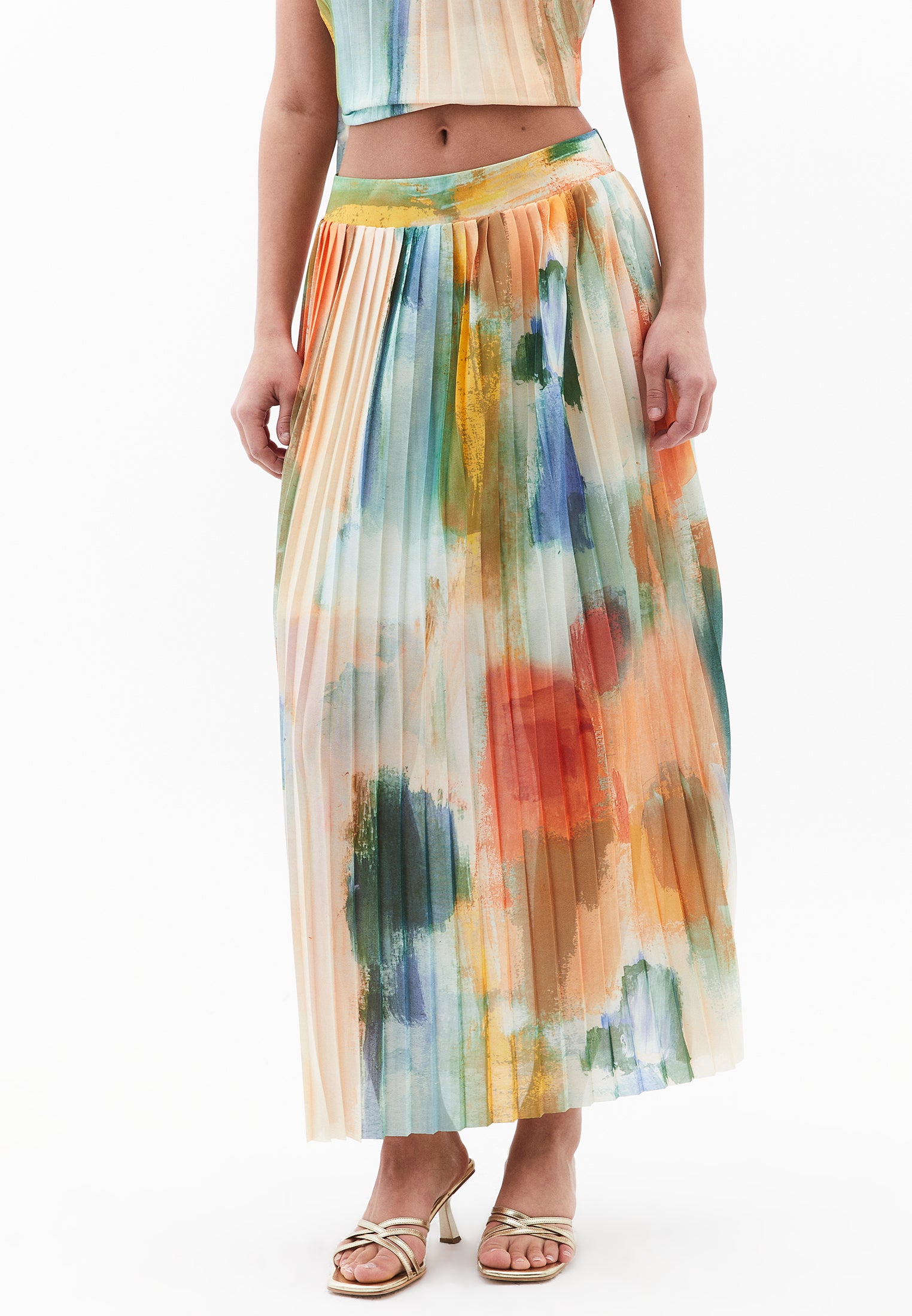 Pleated Long High Waist Skirt - ABSTRACT COMB