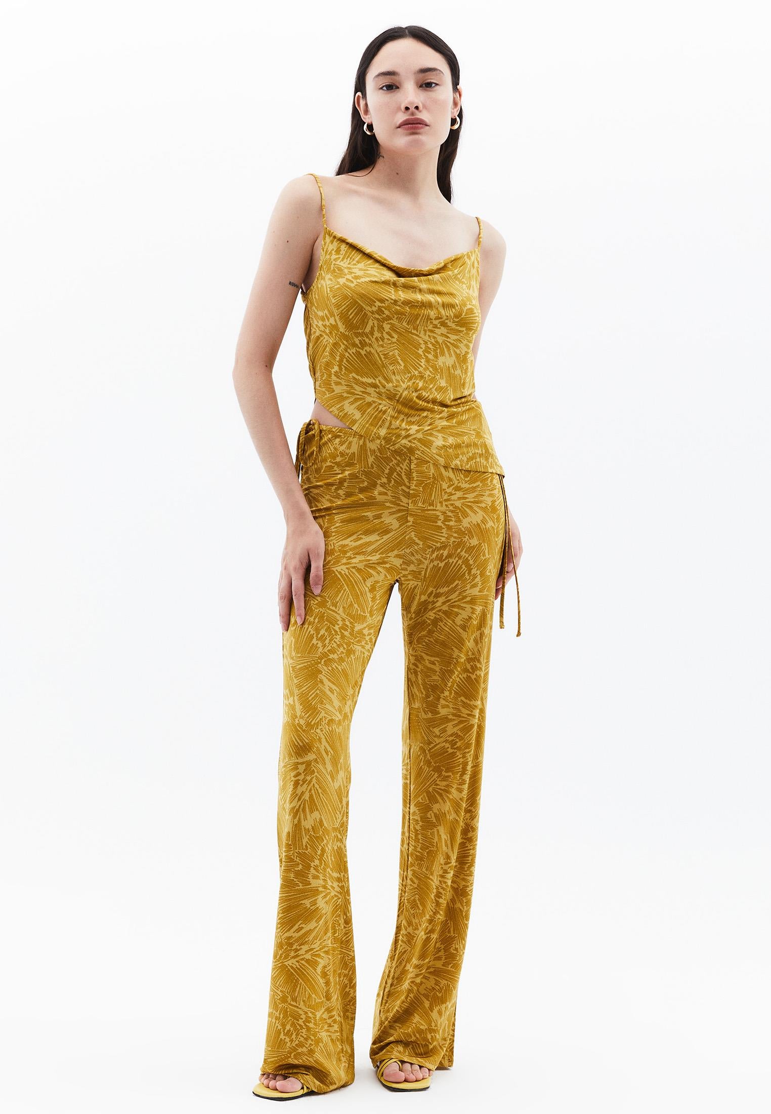 Asymmetric Tie Strap Tank Top - ABSTRACT COMB