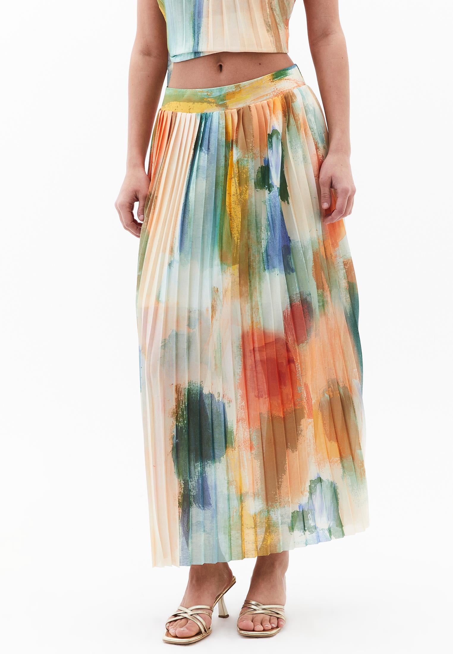 Pleated Long High Waist Skirt - ABSTRACT COMB