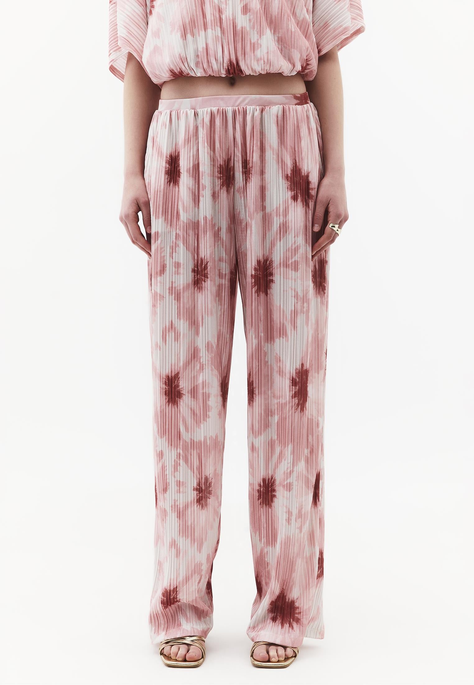 High Waist Pleated Printed Straight Pants - ABSTRACT COMB