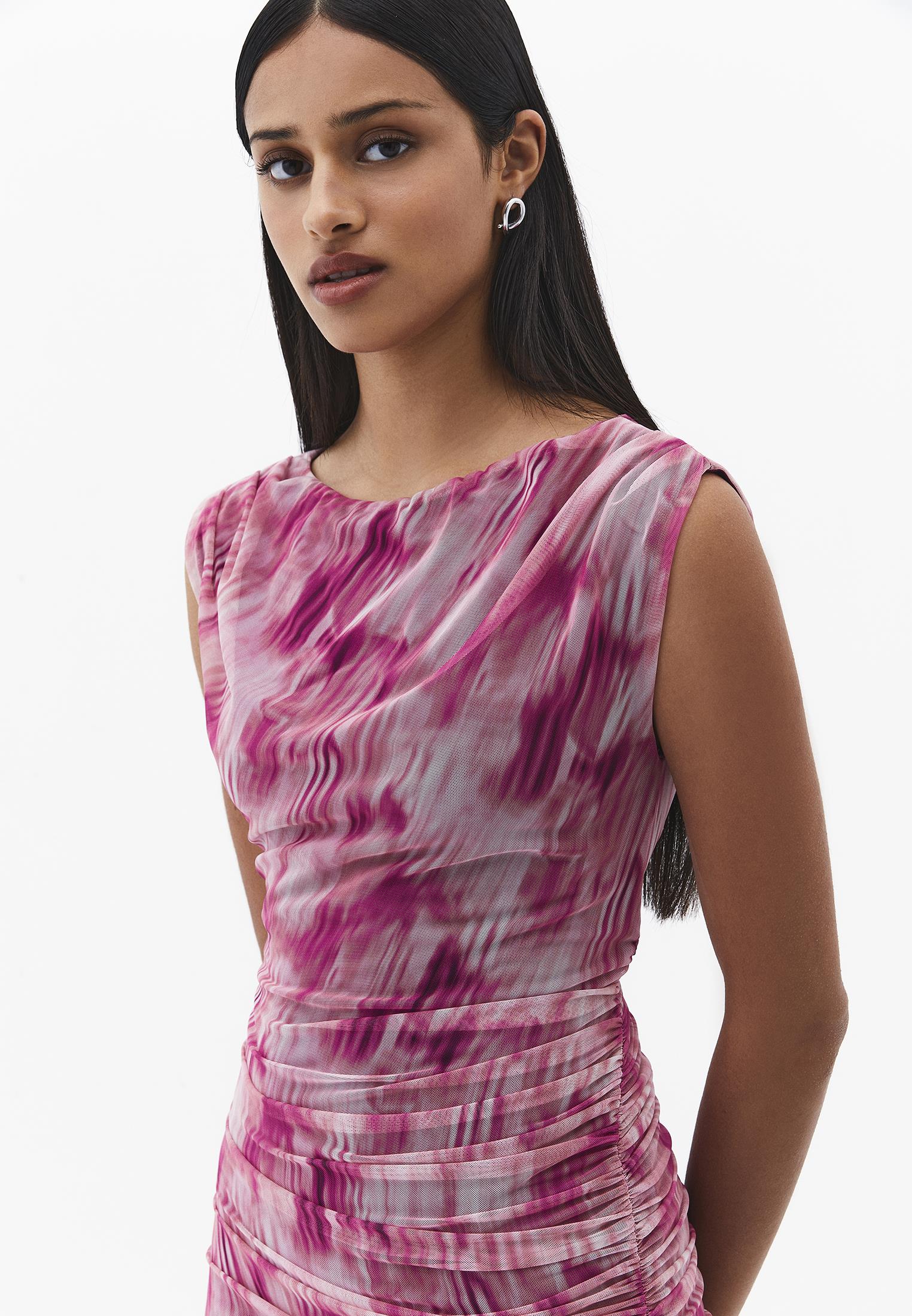 Bodycon Off Shoulder Ruched Long Dress - ABSTRACT COMB