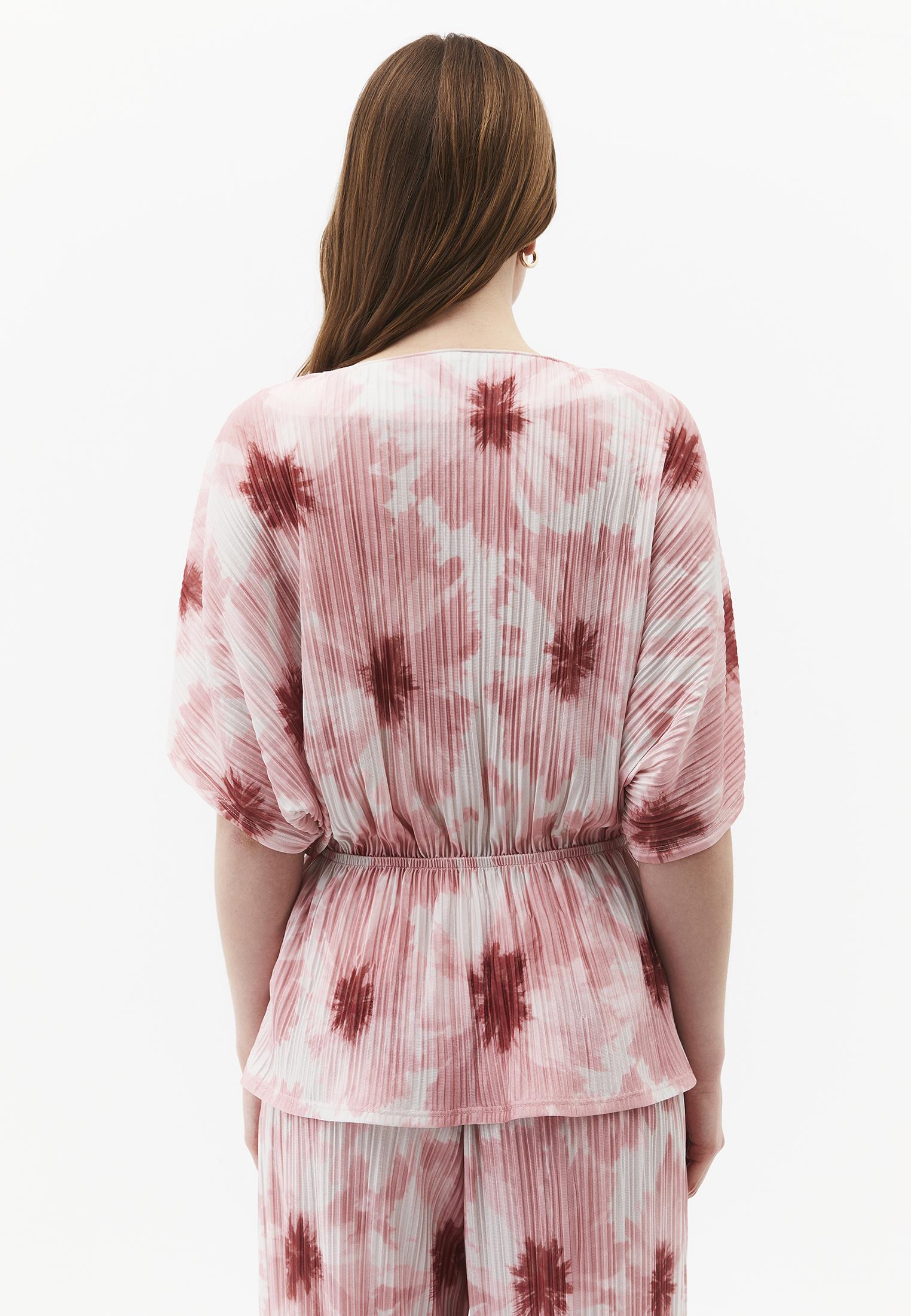 V Neck Pleated Printed Blouse - ABSTRACT COMB