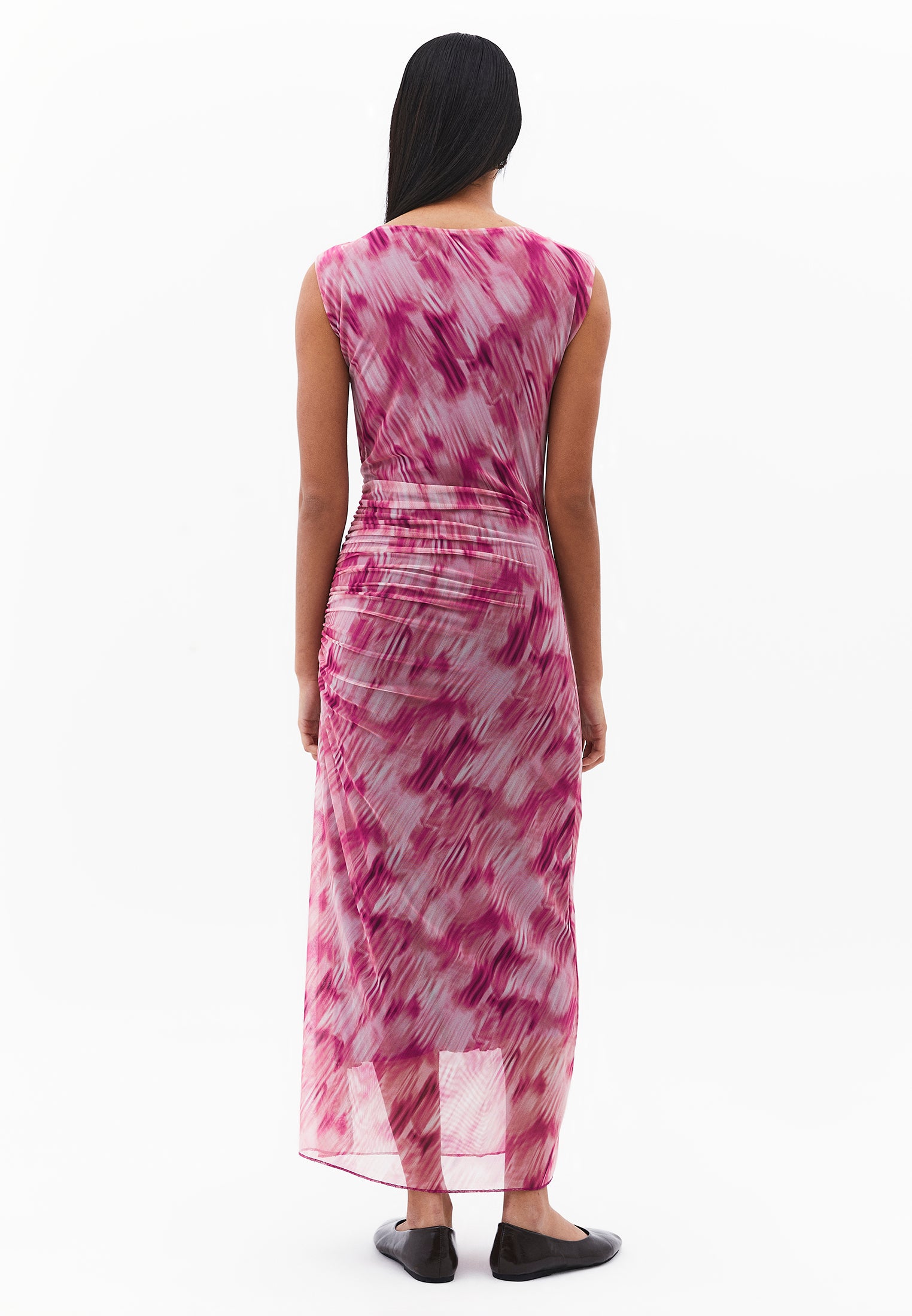 Bodycon Off Shoulder Ruched Long Dress - ABSTRACT COMB