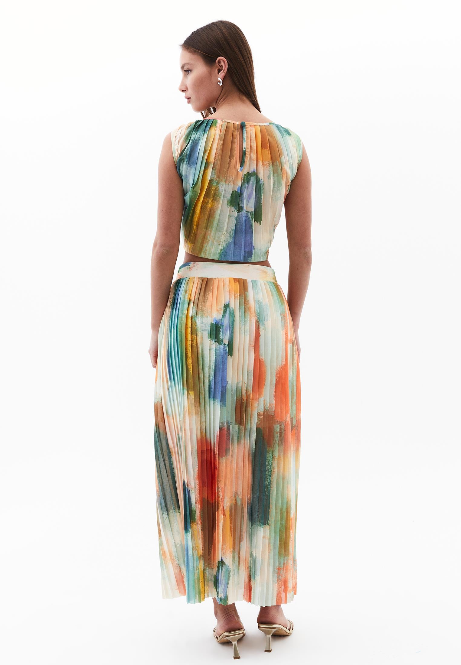 Pleated Long High Waist Skirt - ABSTRACT COMB