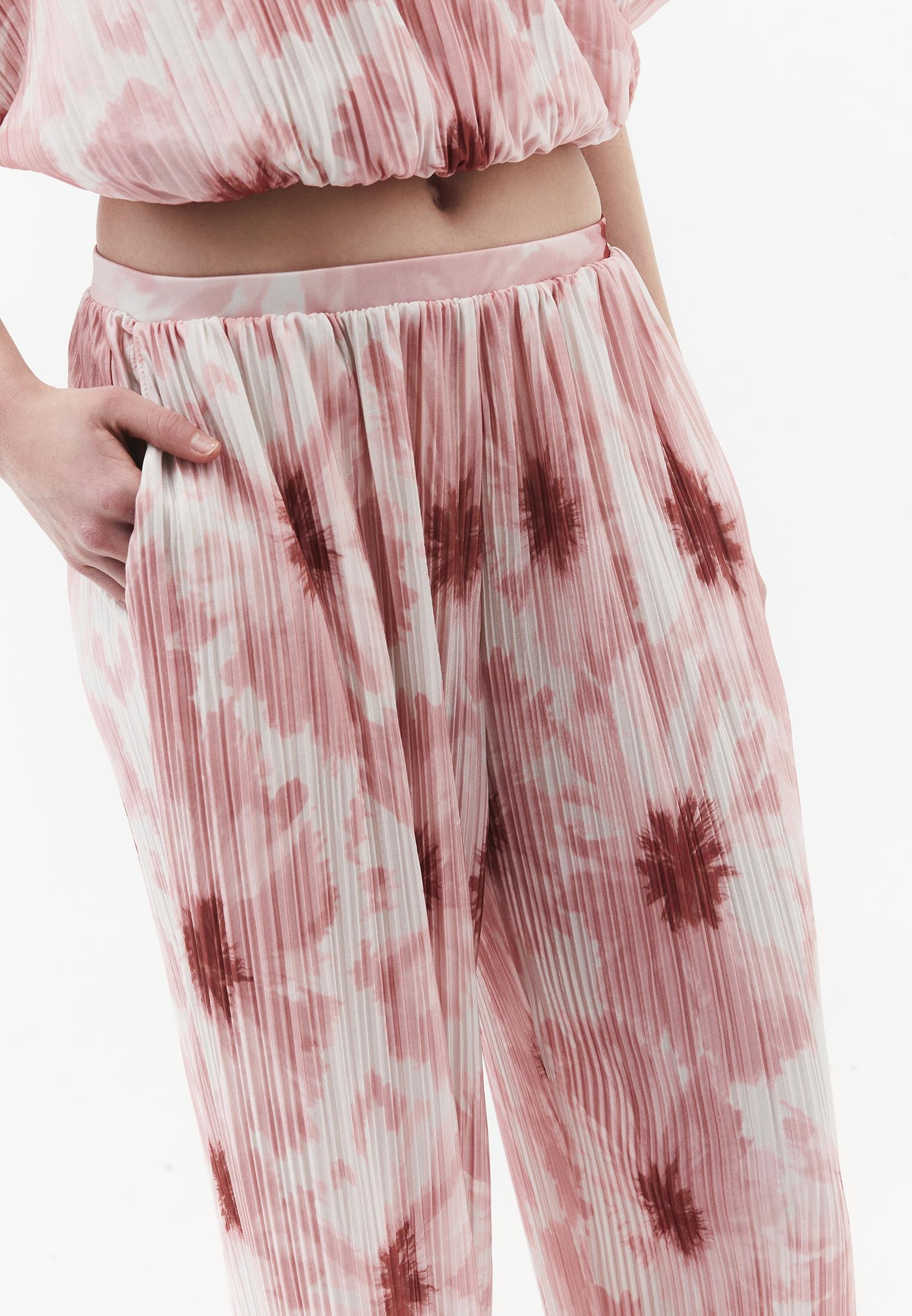 High Waist Pleated Printed Straight Pants - ABSTRACT COMB