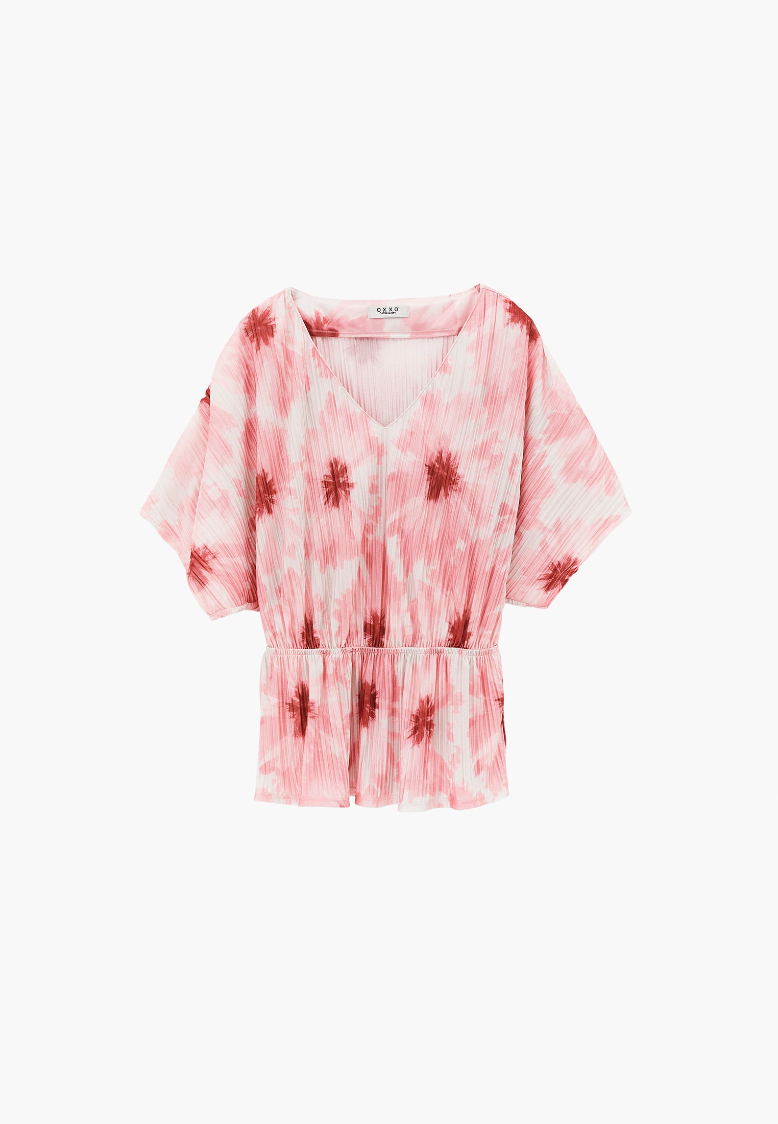 V Neck Pleated Printed Blouse - ABSTRACT COMB