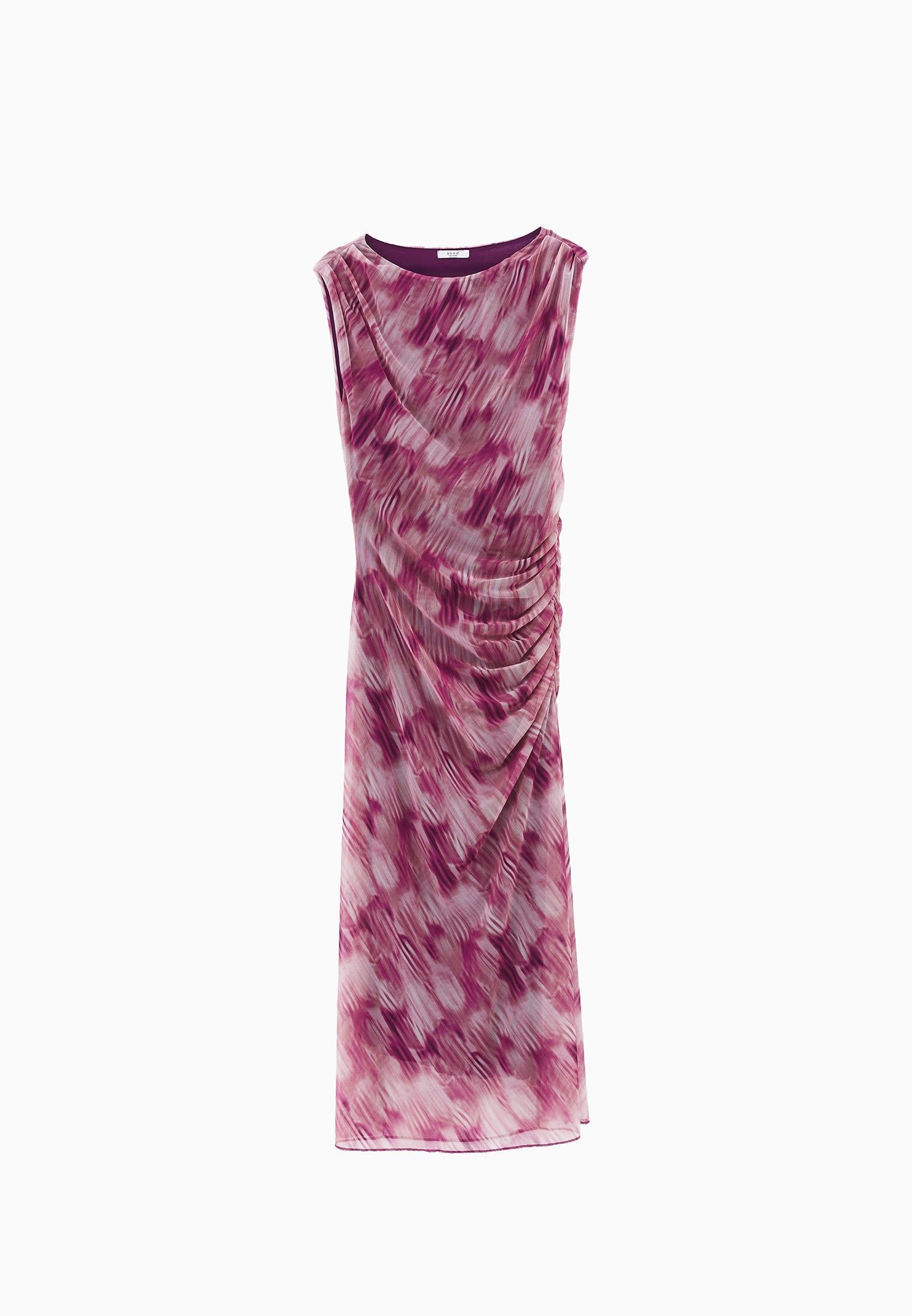 Bodycon Off Shoulder Ruched Long Dress - ABSTRACT COMB