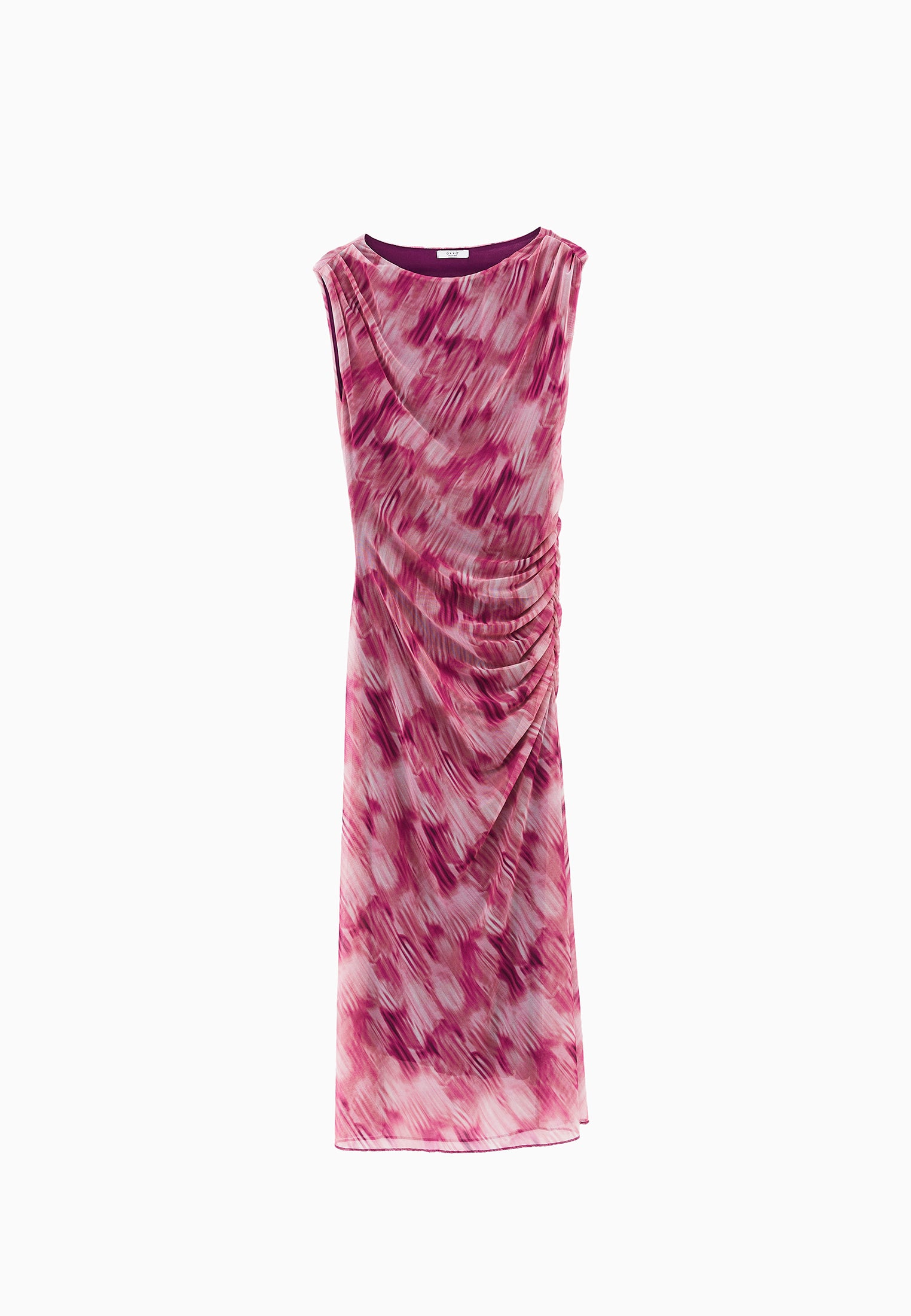 Bodycon Off Shoulder Ruched Long Dress - ABSTRACT COMB