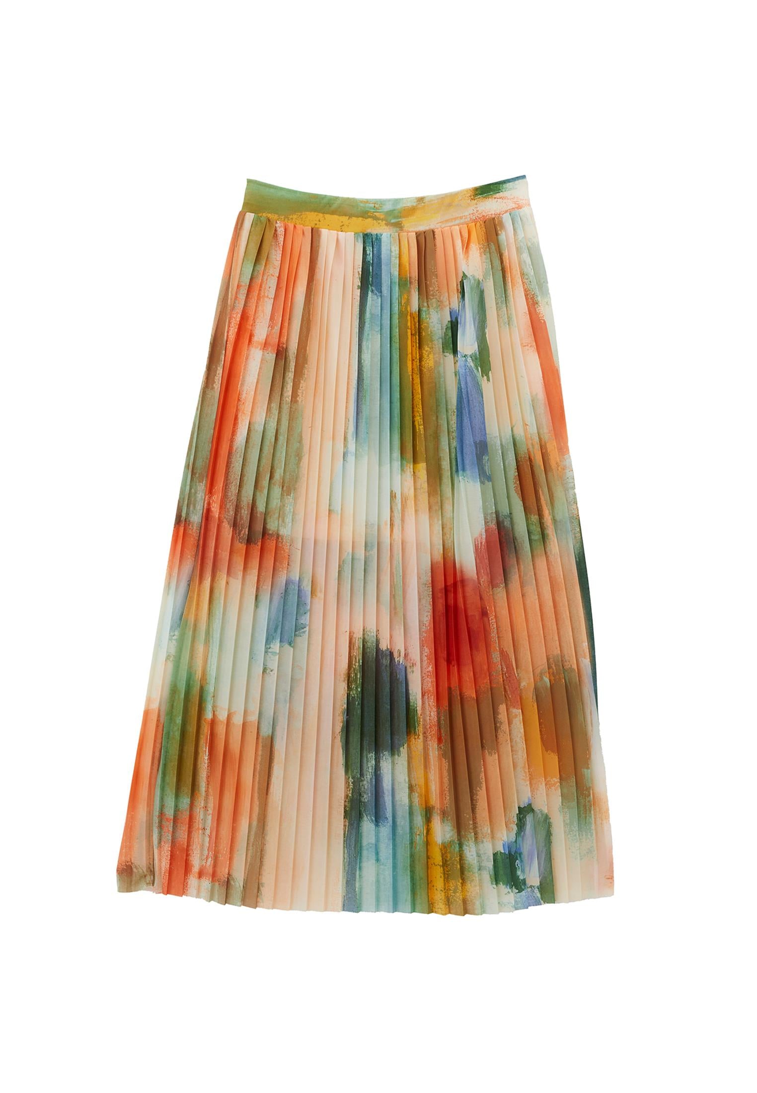 Pleated Long High Waist Skirt - ABSTRACT COMB