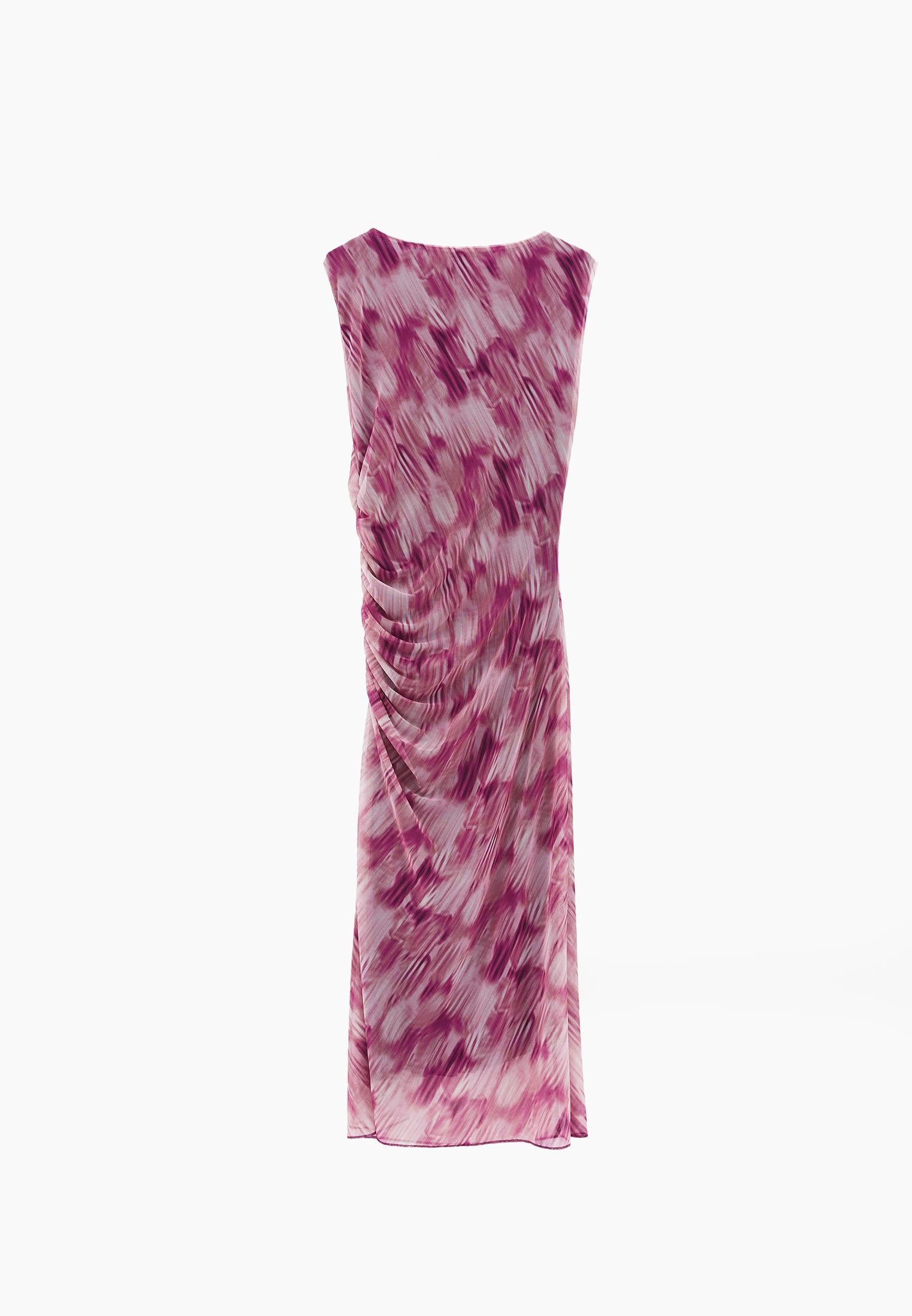 Bodycon Off Shoulder Ruched Long Dress - ABSTRACT COMB