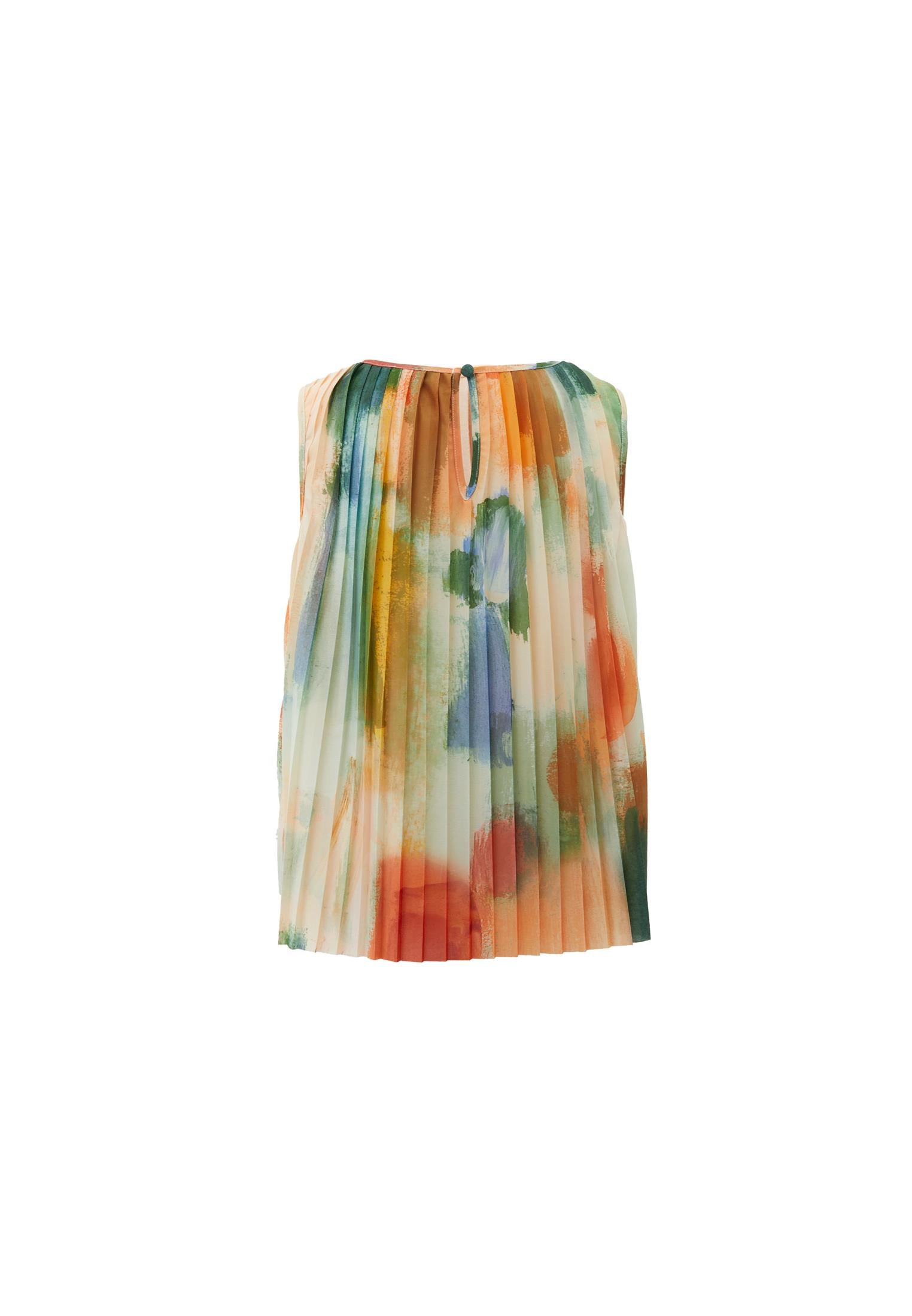 Round Neck Pleated And Printed Loose Blouse - ABSTRACT COMB