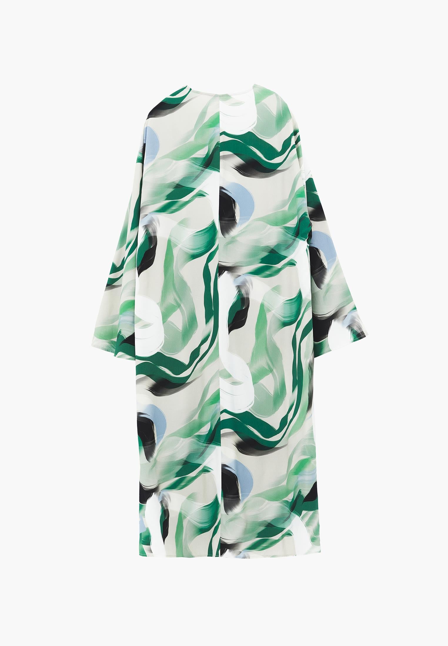 Oversize Long Button Detailed Kimono - ABSTRACT COMB