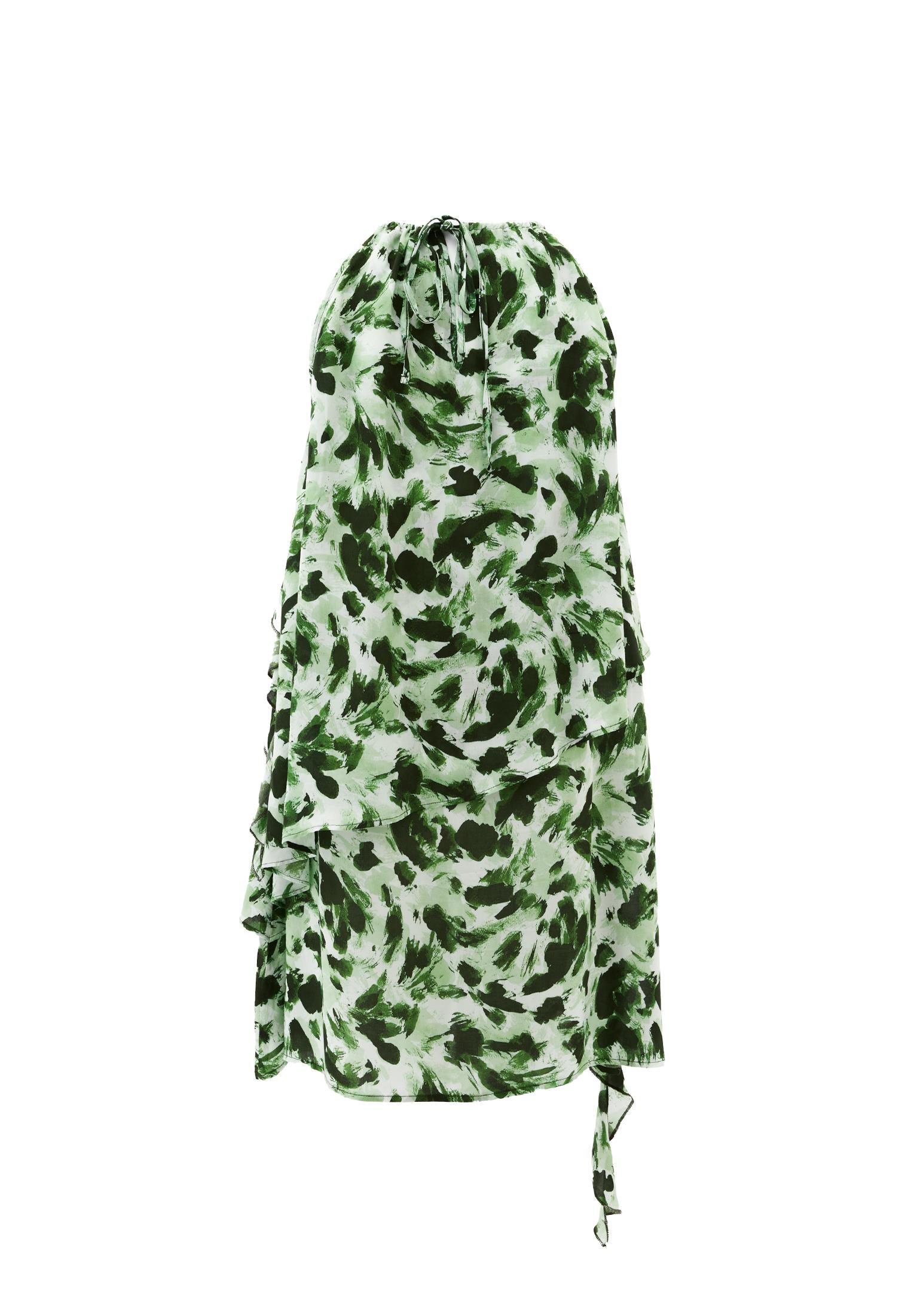 Halter Neck Flared Printed Short Dress - ABSTRACT COMB