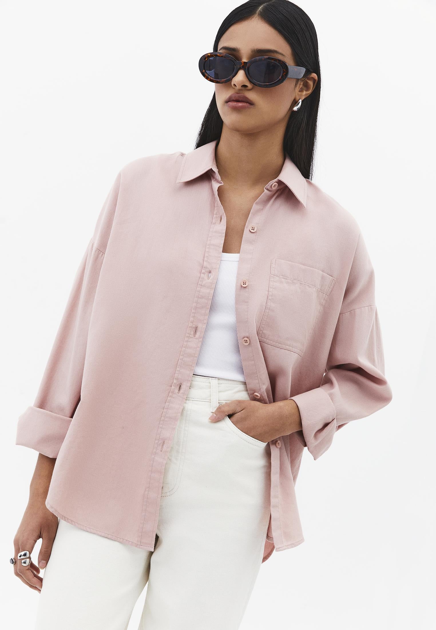 Oversize Long Sleeve Shirt With Pocket Detail - ADOBE ROSE