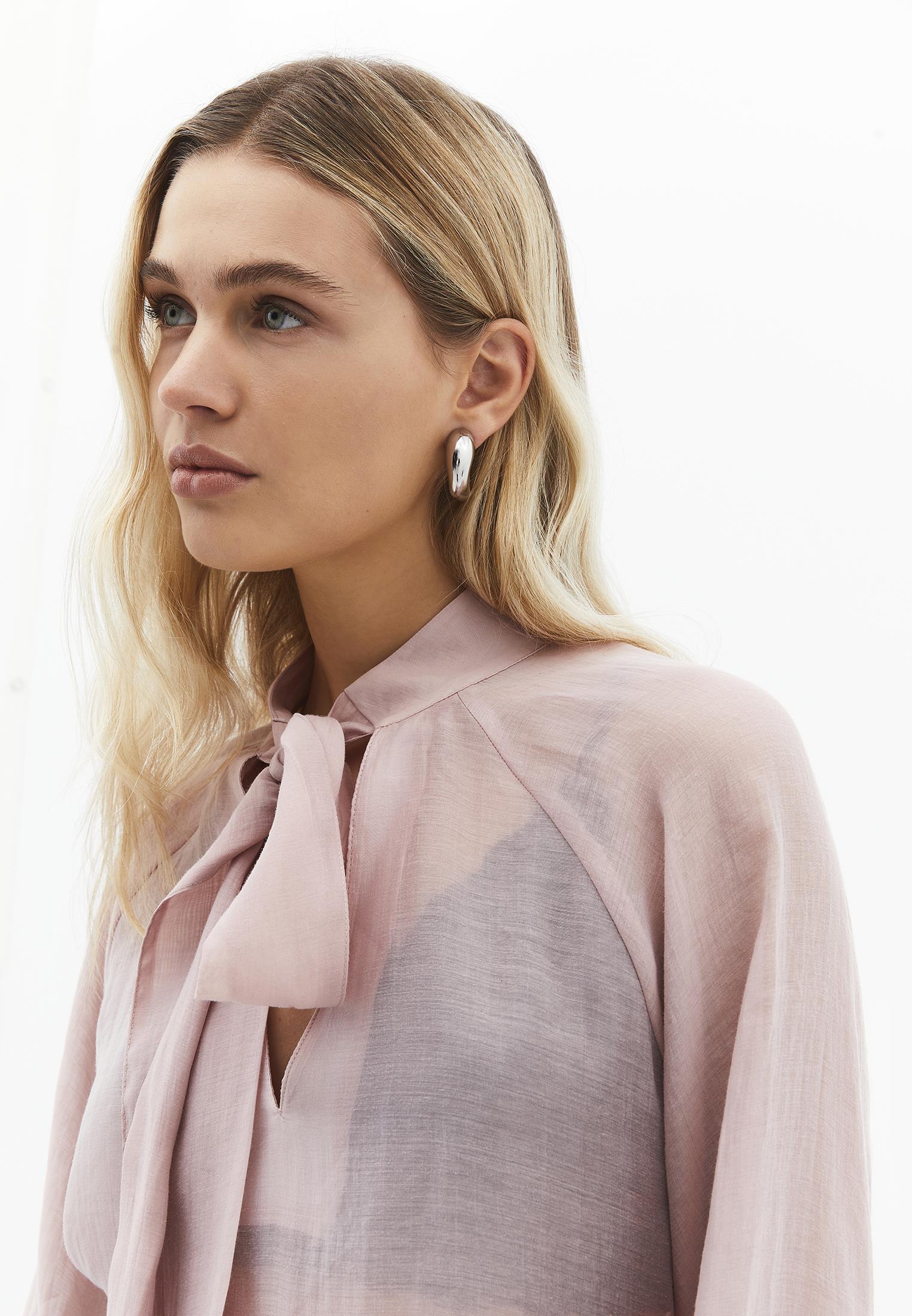 Deep V Neck Tie Blouse - ADOBE ROSE
