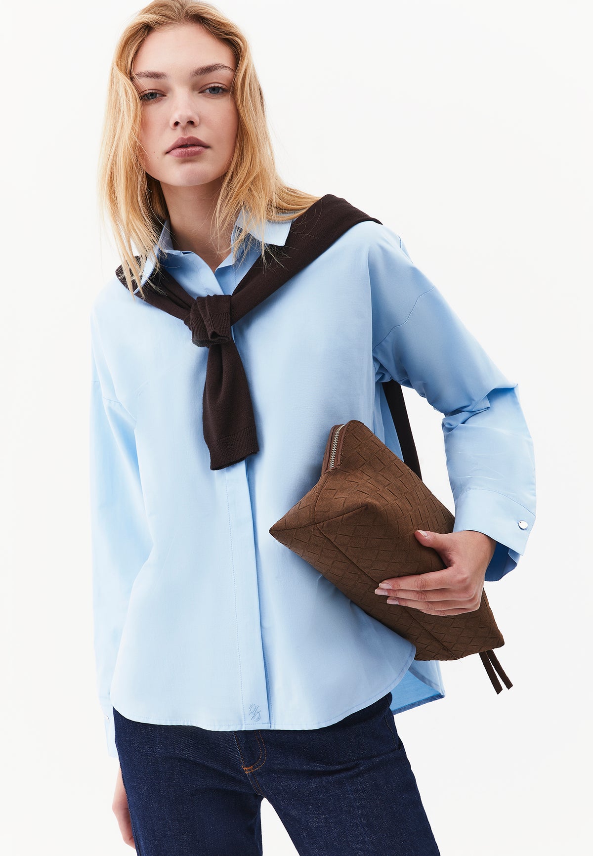 Loose Fit Long Sleeve Shirt With Button Details - AIRY BLUE
