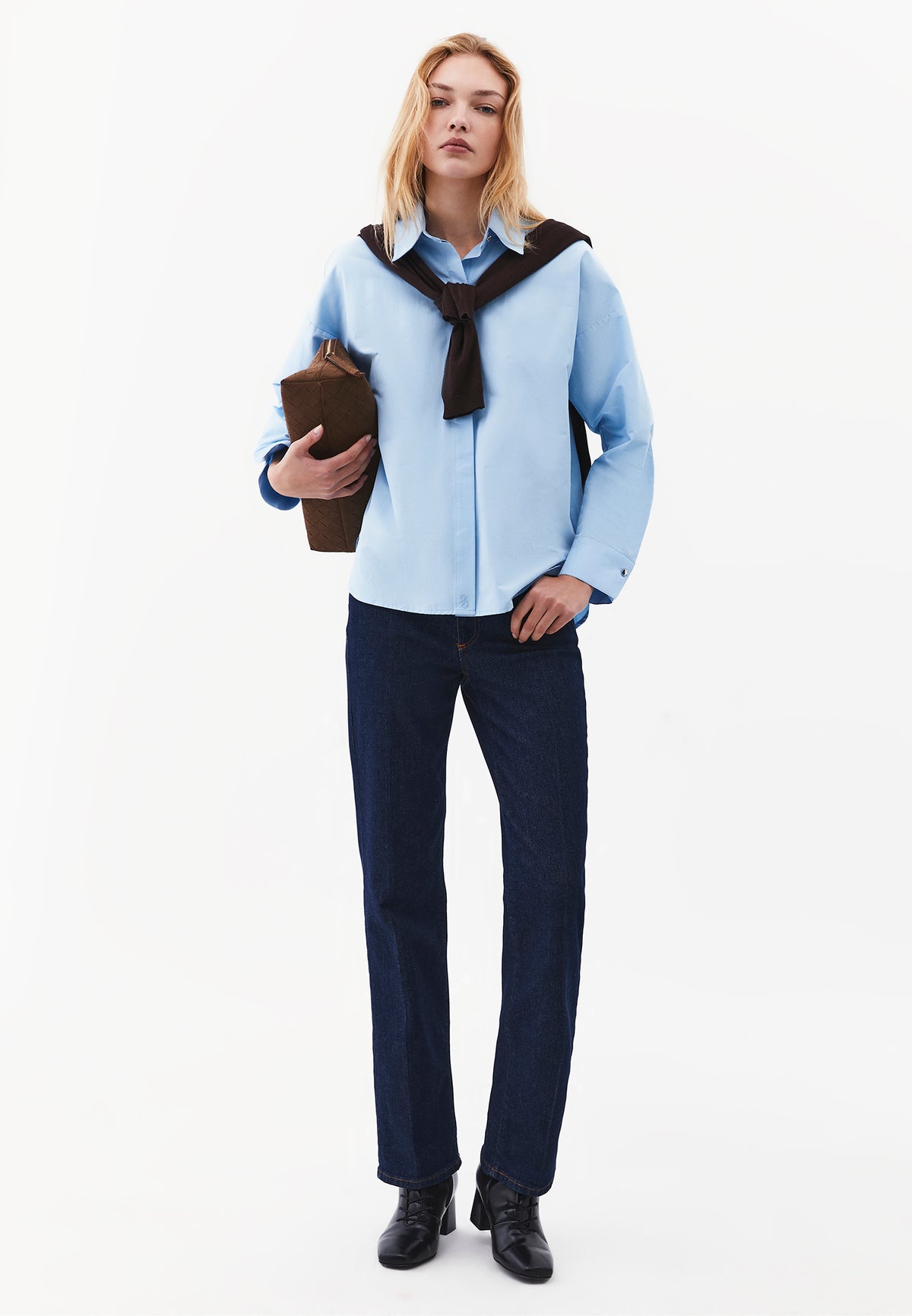 Loose Fit Long Sleeve Shirt With Button Details - AIRY BLUE