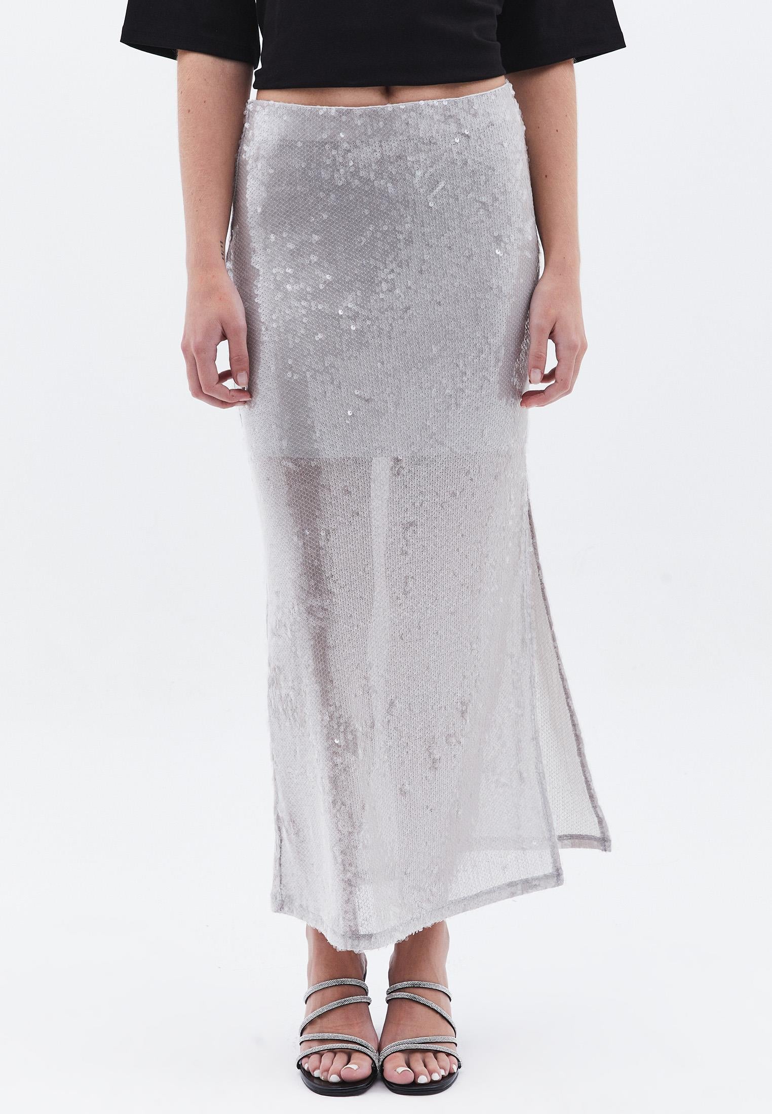 Ultra High Waist Sequin And Shiny Midi Skirt - ALLOY