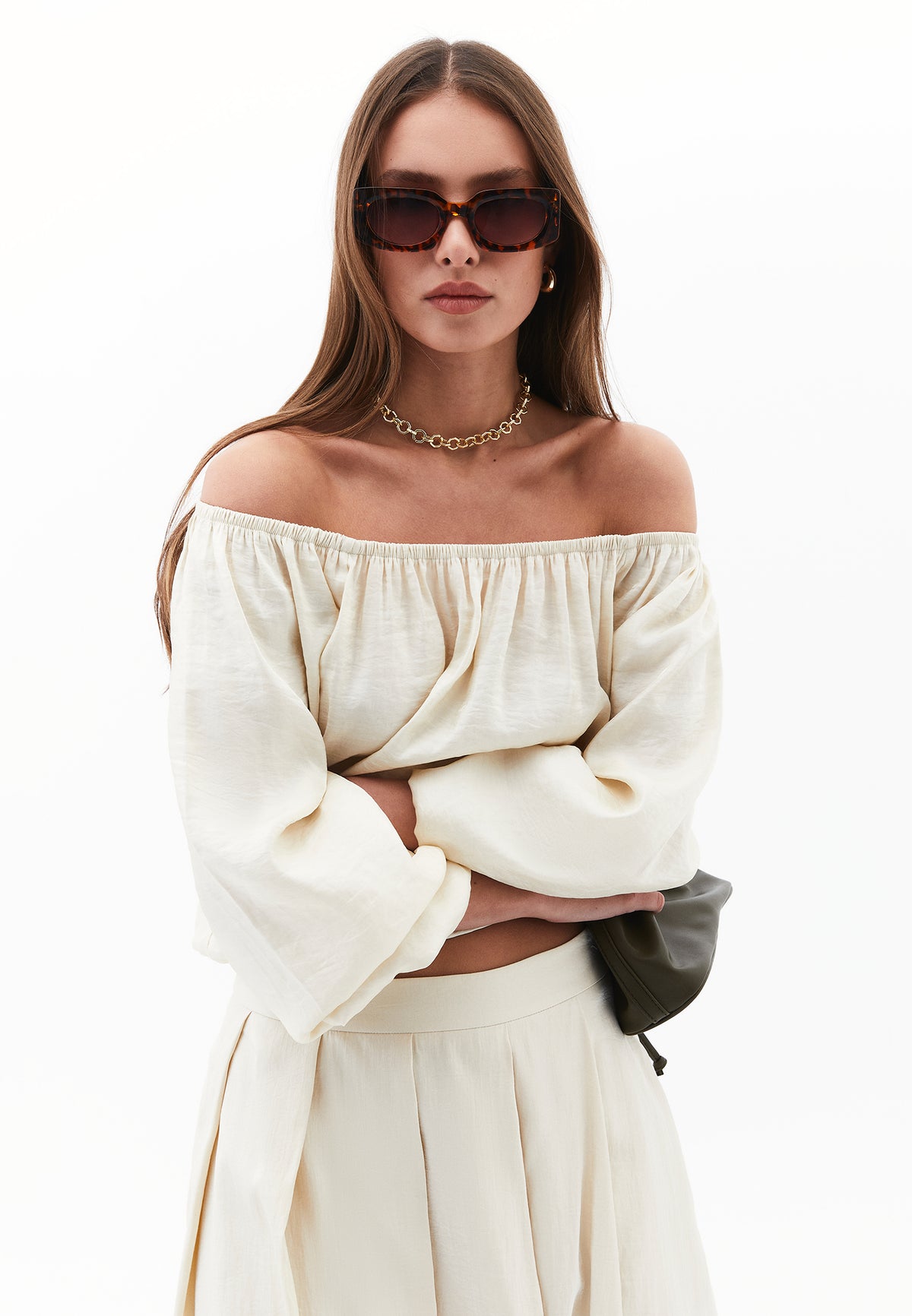 Off Shoulder Balloon Blouse - ALMOND MILK