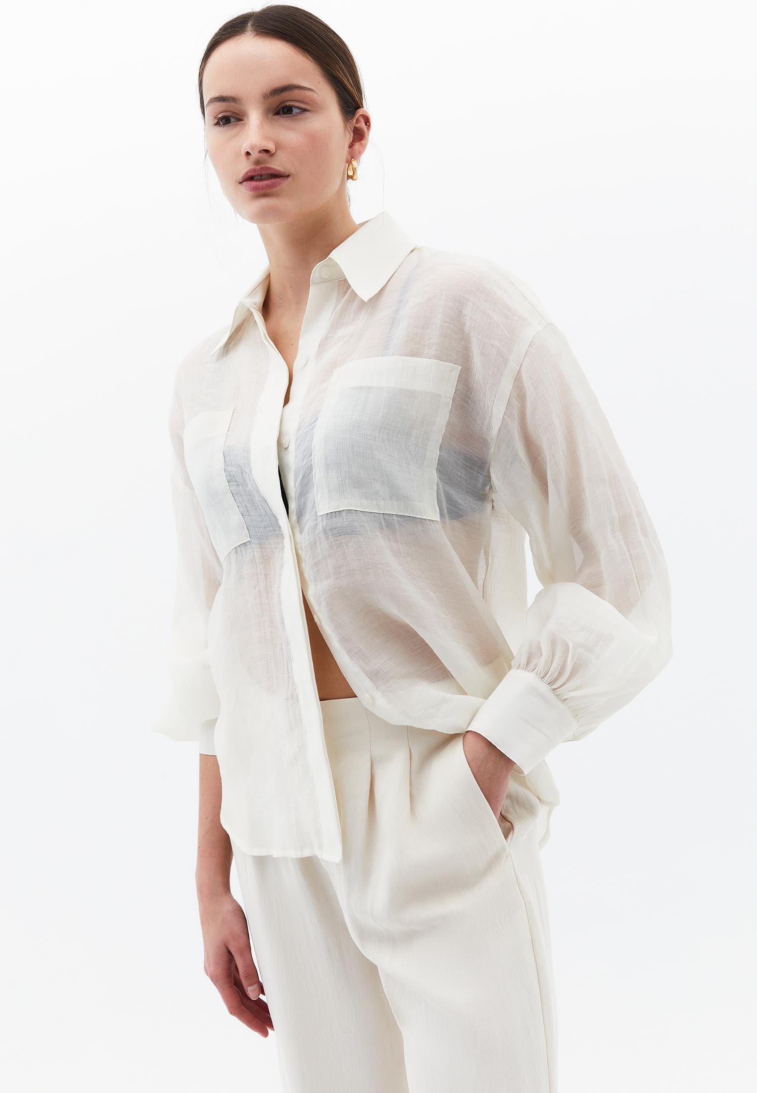 Loose Fit Long Sleeve Buttoned Shirt - ALMOND MILK