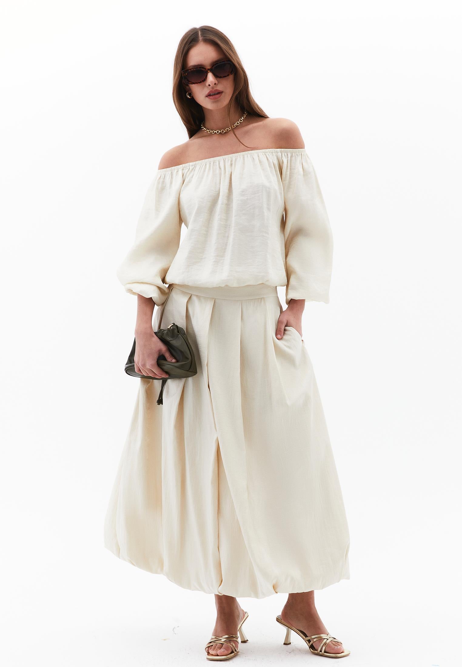 Balloon Shape Long Skirt - ALMOND MILK