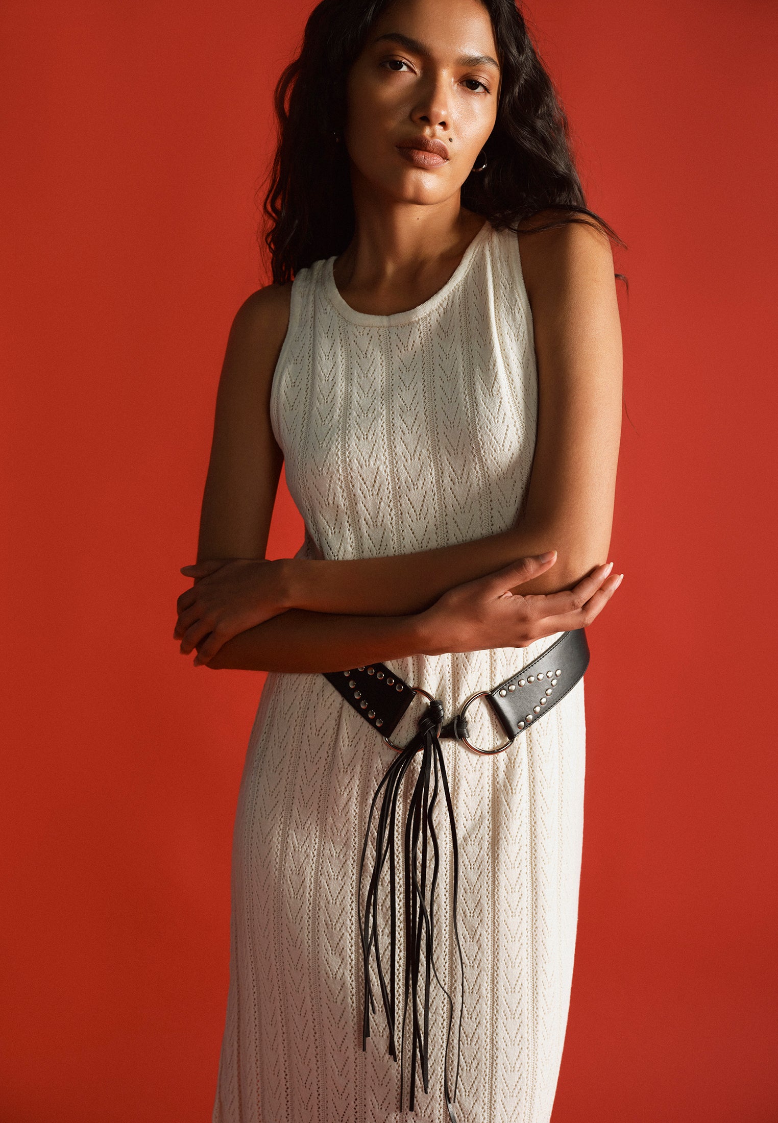 Long Dress With Ruffle Details - ALMOND MILK
