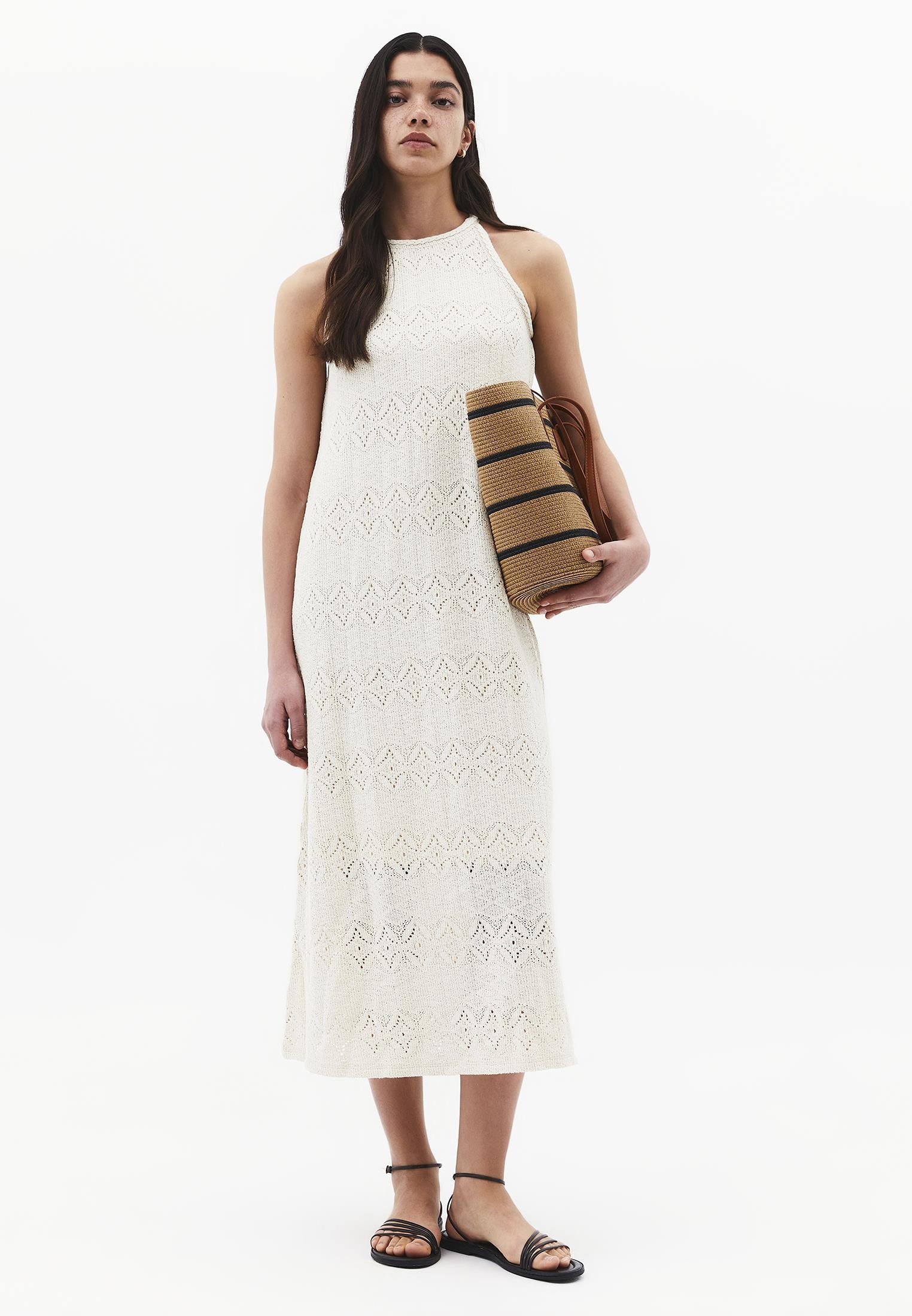Long Sleeveless Eyelet Jumpsuit - ALMOND MILK