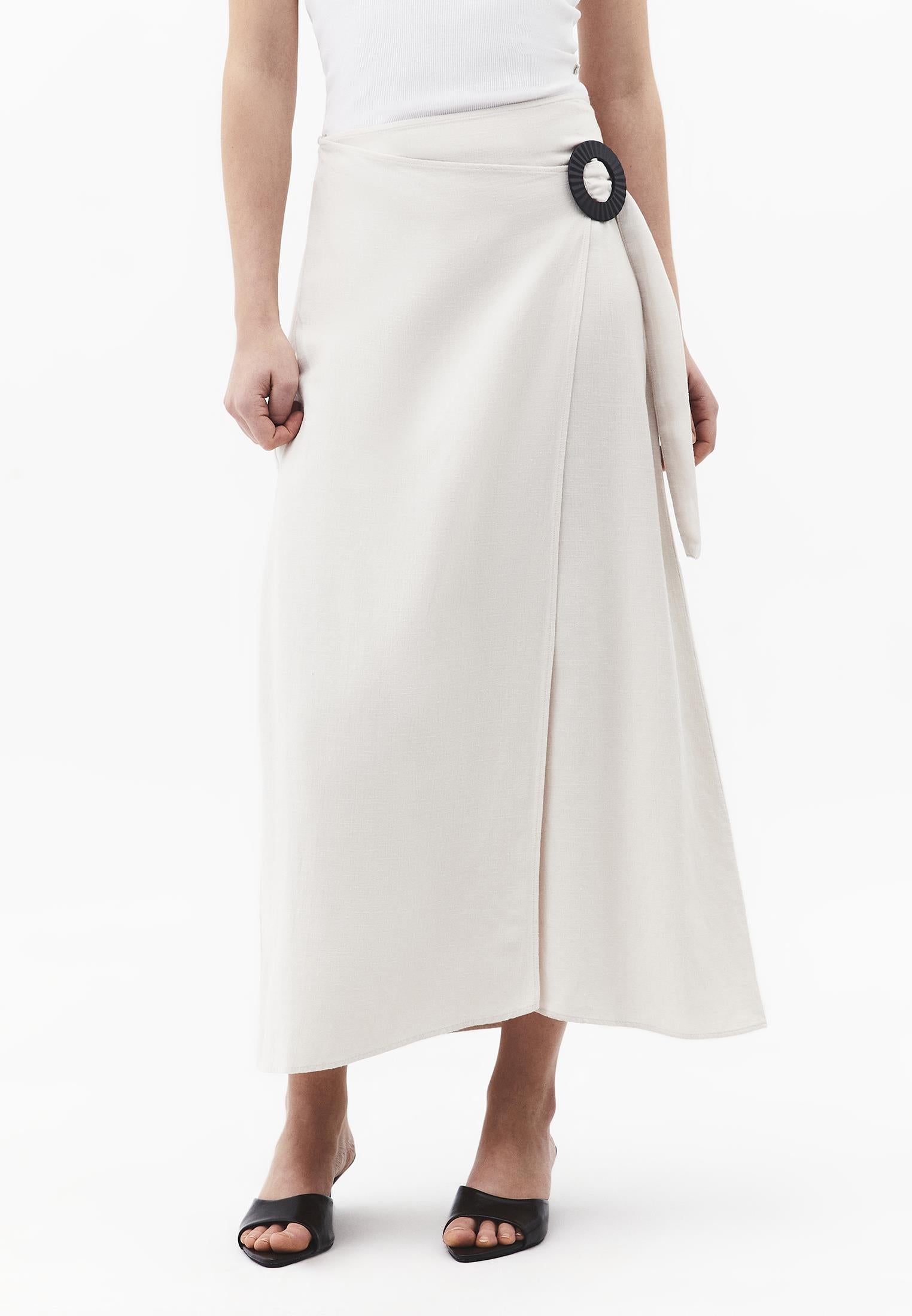 Long Belted A-Line Skirt - ALMOND MILK