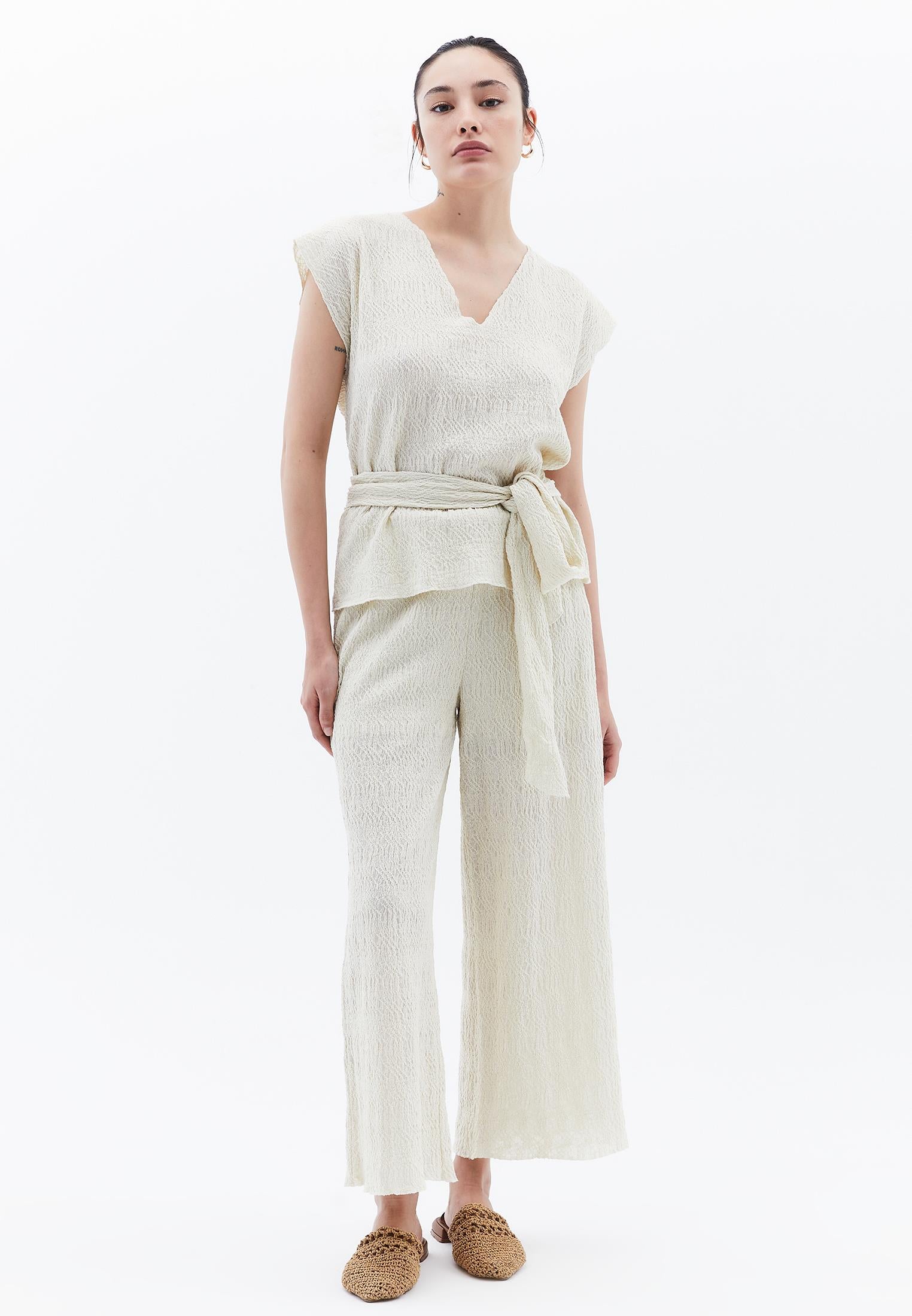 V Neck Loose Blouse - ALMOND MILK