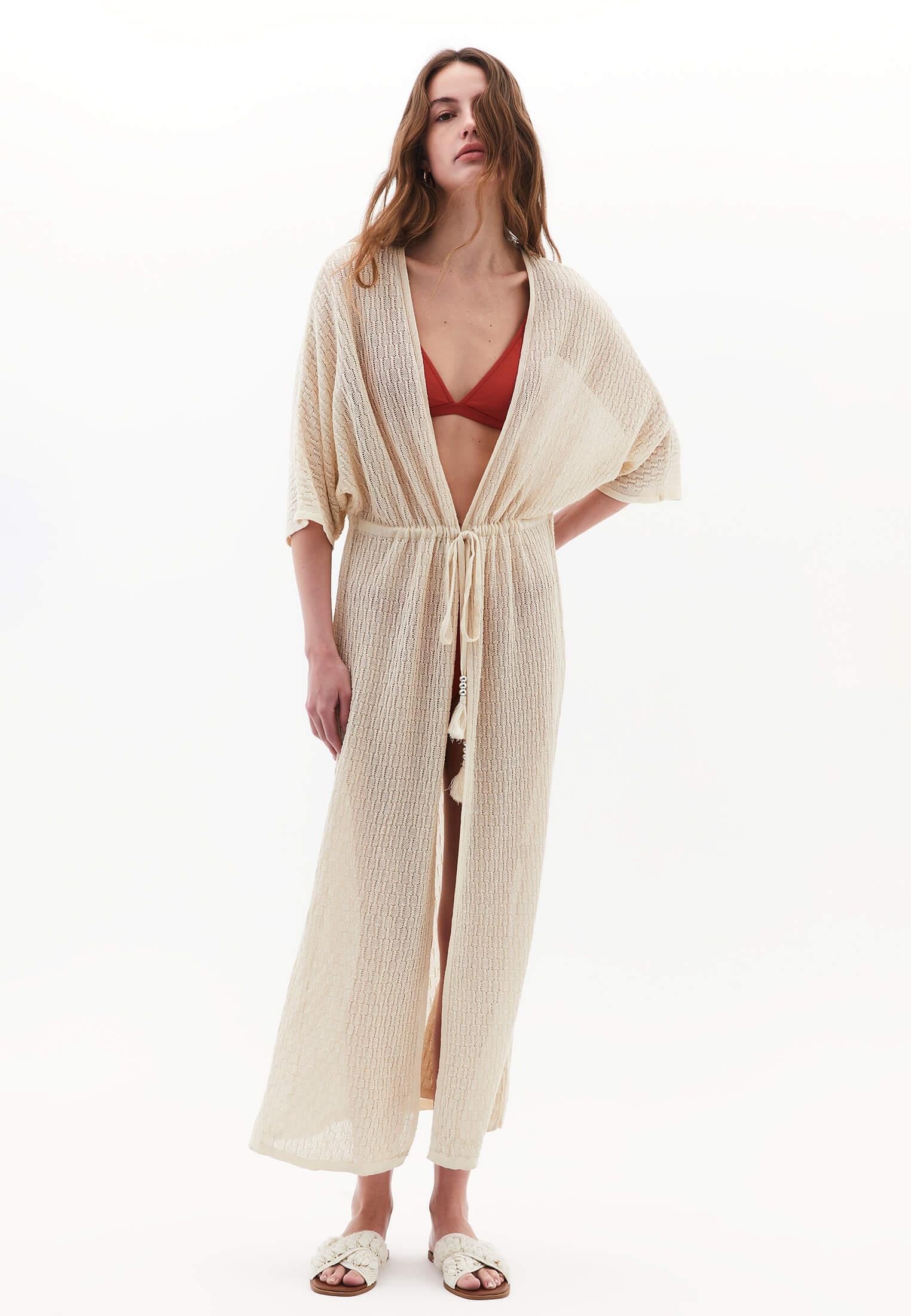 Long Bat Sleeve Kimono - ALMOND MILK