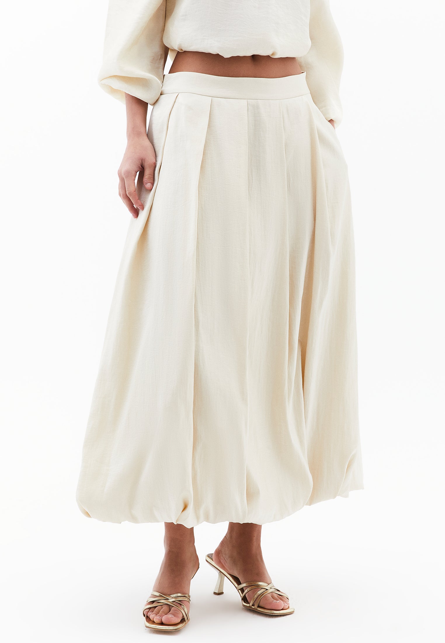 Balloon Shape Long Skirt - ALMOND MILK