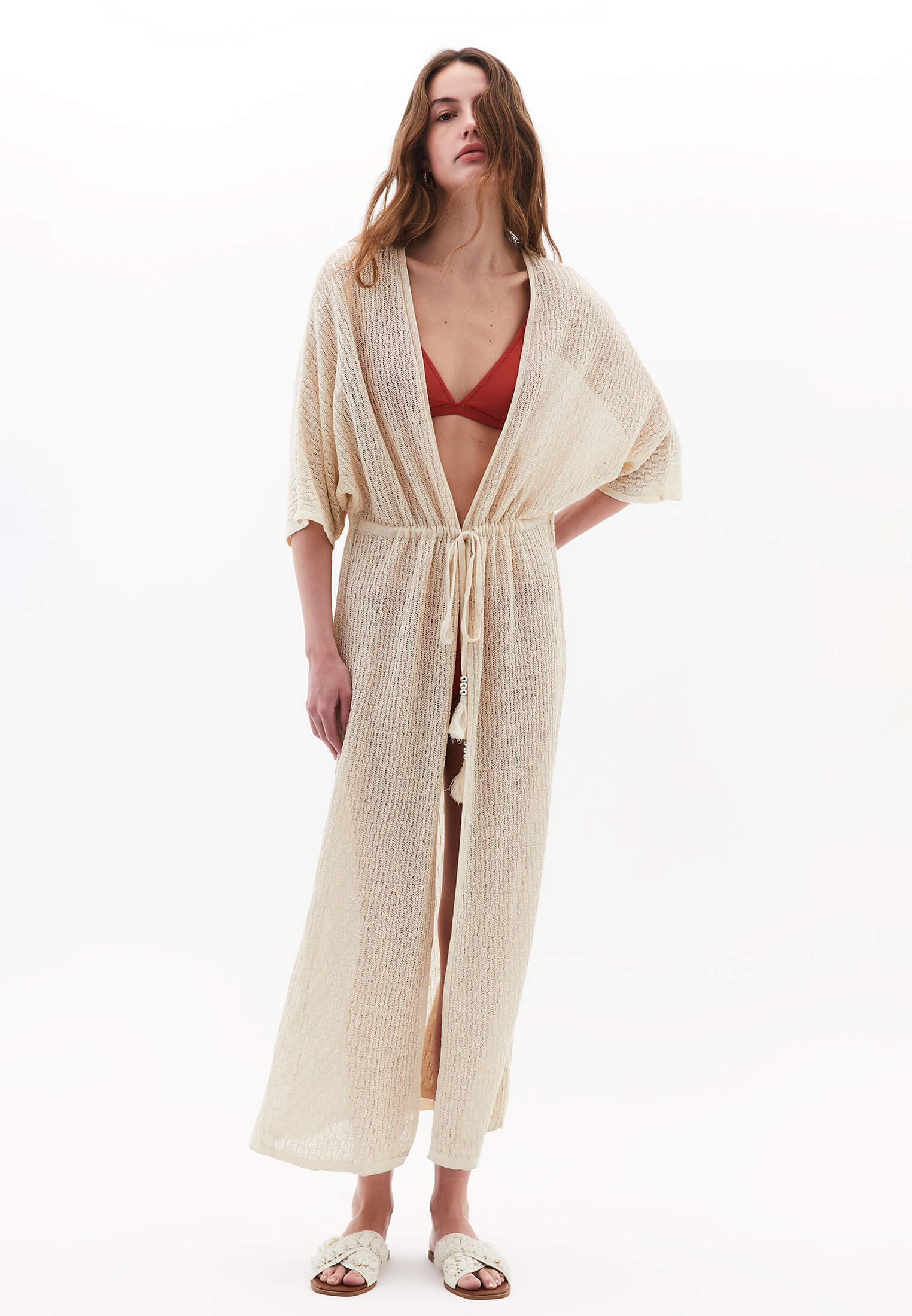 Long Bat Sleeve Kimono - ALMOND MILK