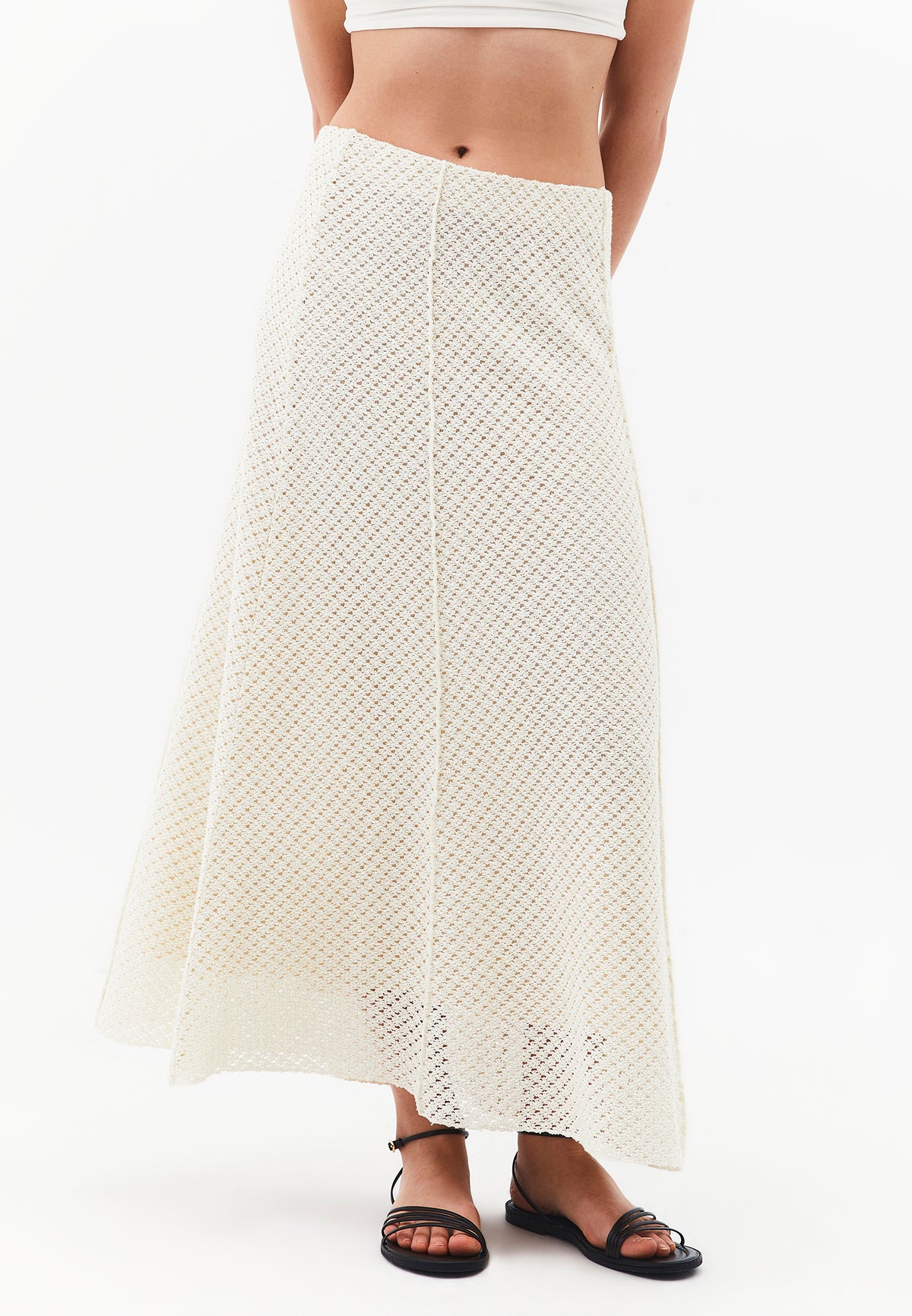 Ajour A-Line Long Skirt - ALMOND MILK