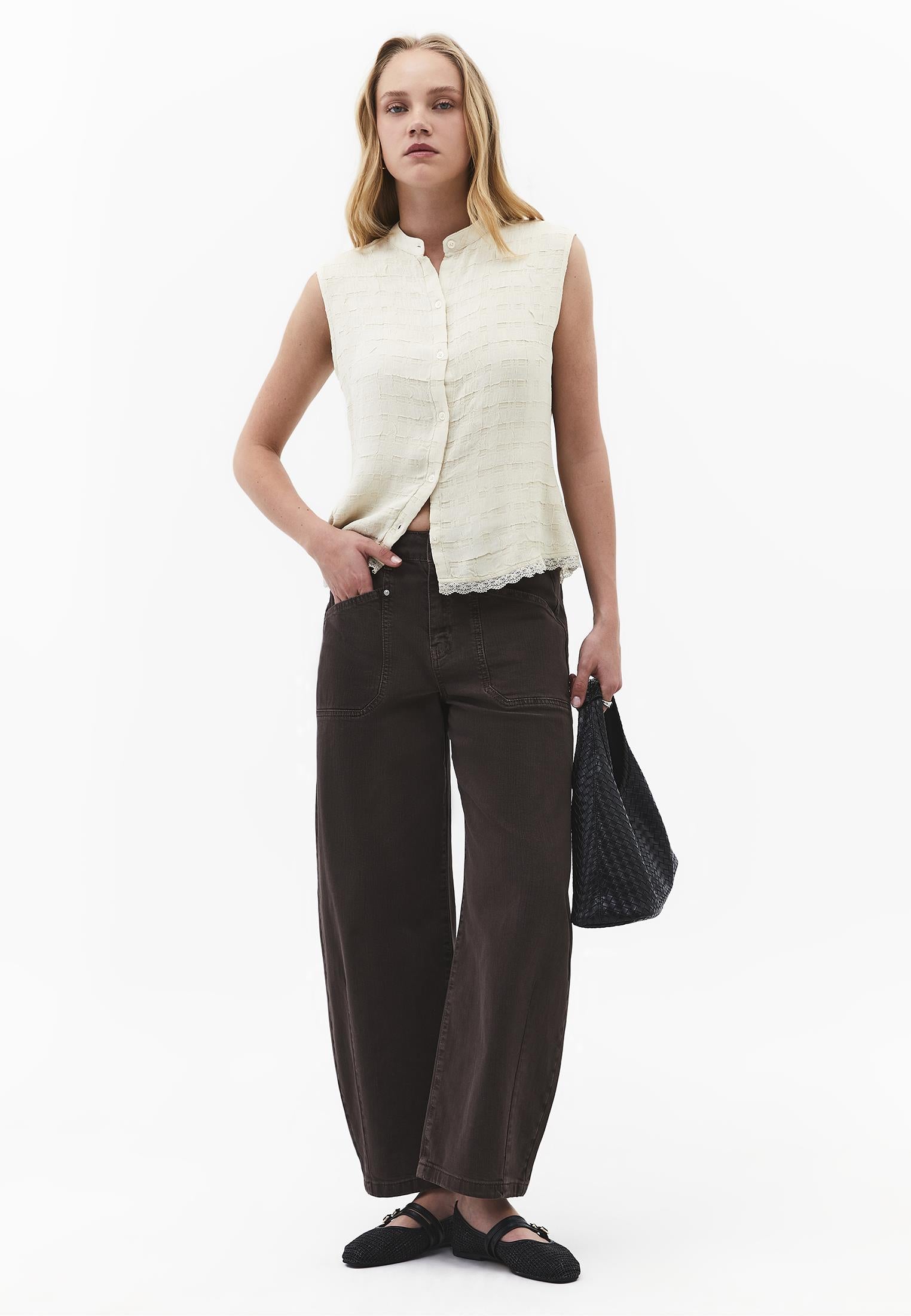 Bohemian Style Midi Blouse - ALMOND MILK