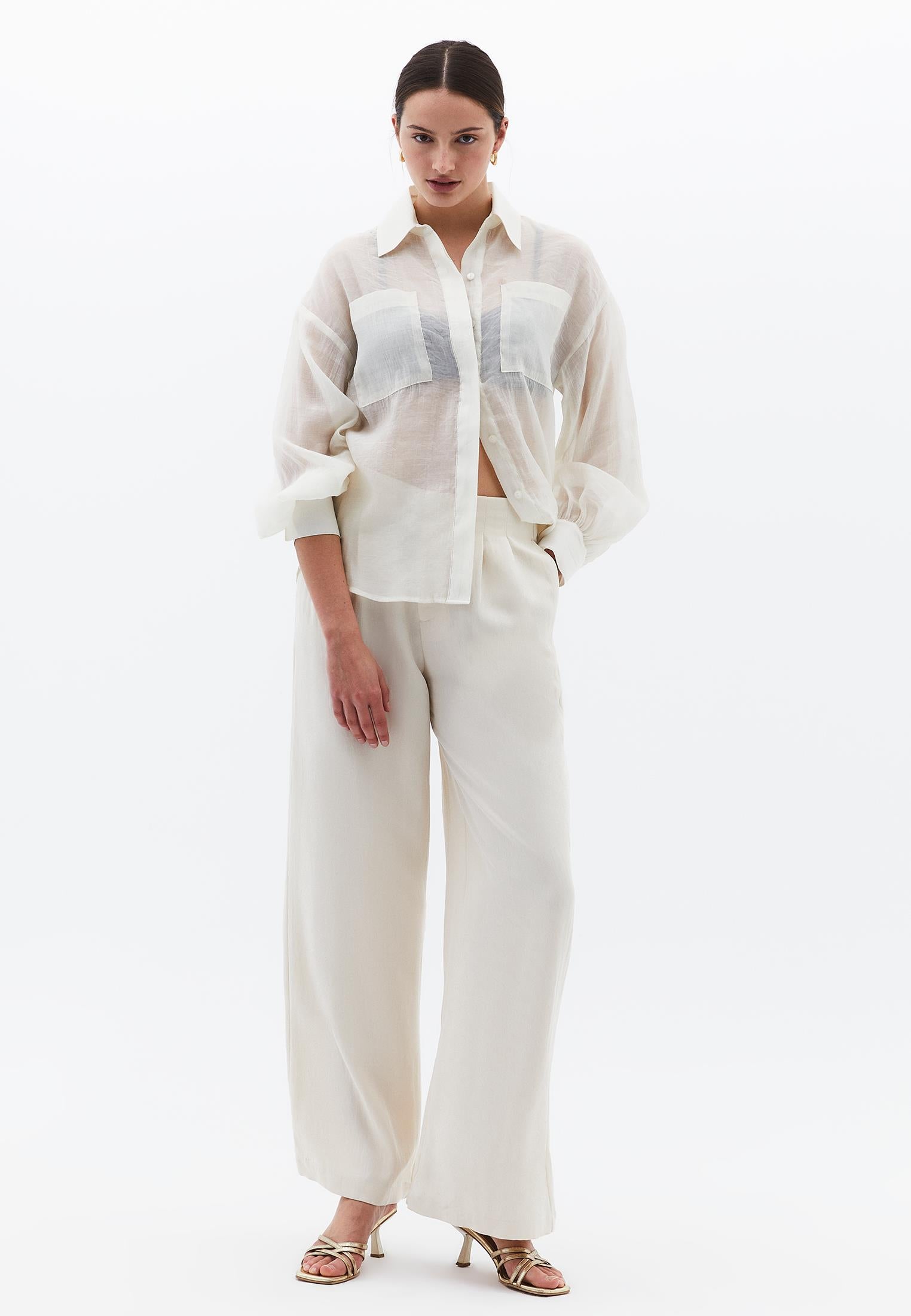 Loose Fit Long Sleeve Buttoned Shirt - ALMOND MILK