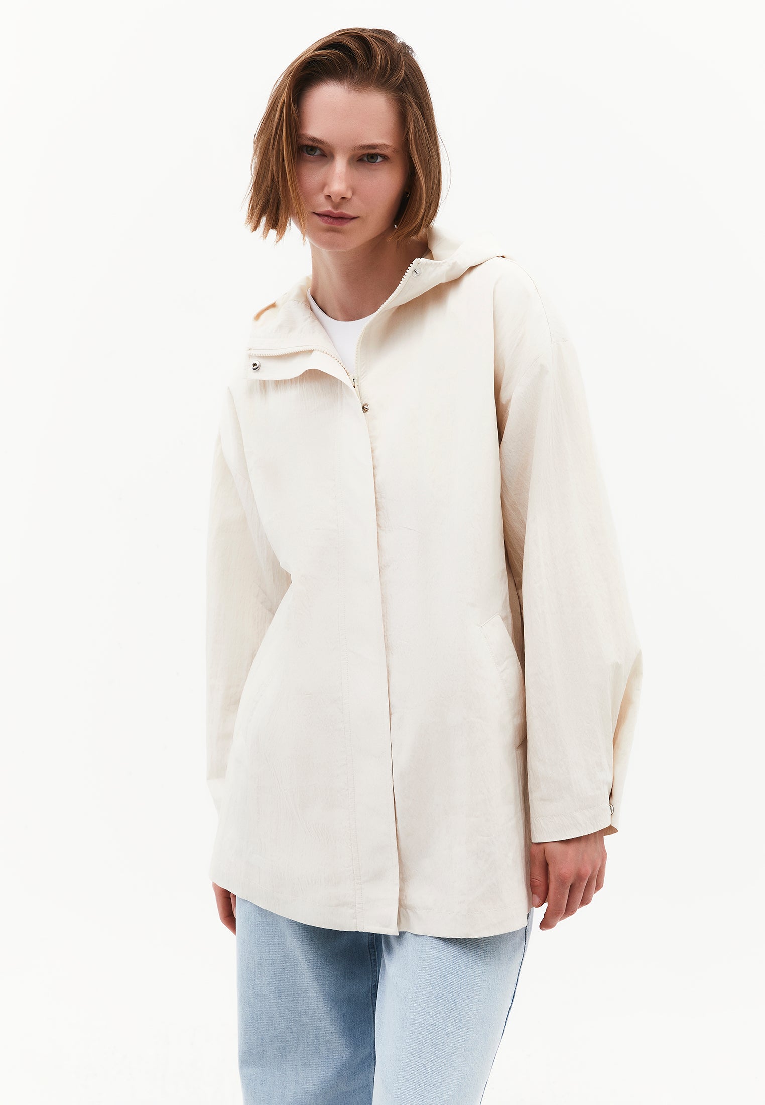 Hooded Jacket With Multiple Pocket Details - ALMOND MILK