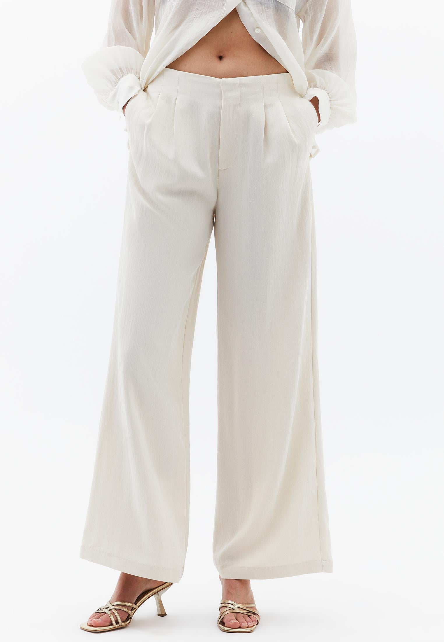 Wide Leg Ultra High Waist Pocket Detail Pants - ALMOND MILK