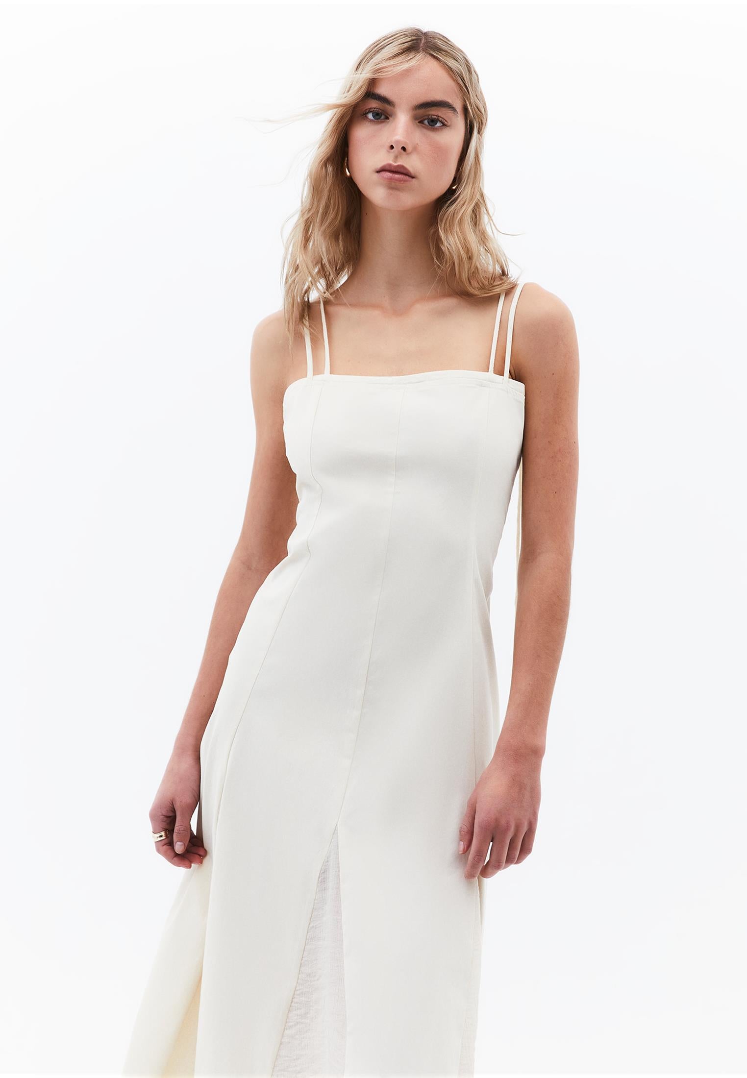 Long Dress With Square Neckline - ALMOND MILK