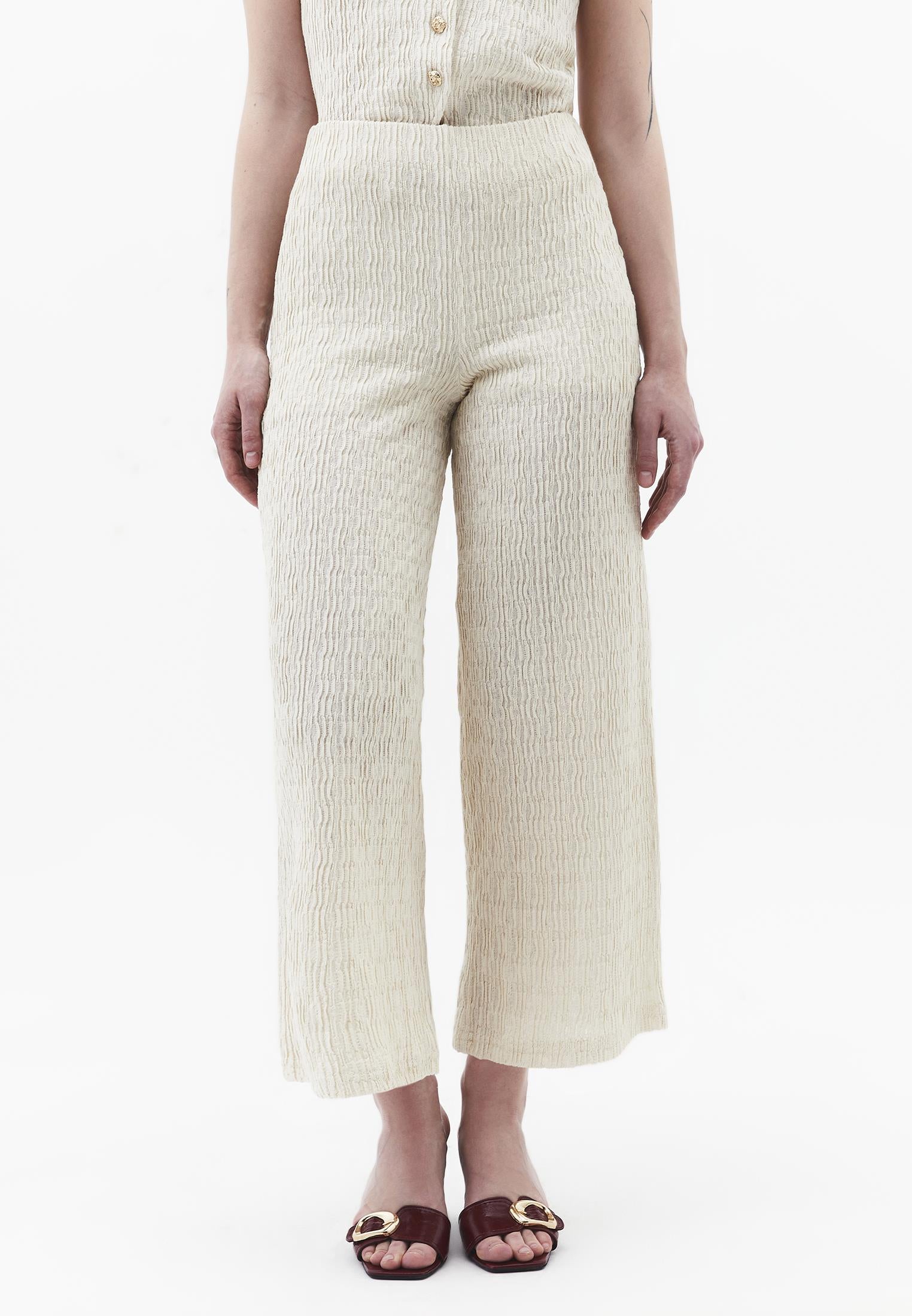 Wide Leg Midi Culotte Pants - ALMOND MILK