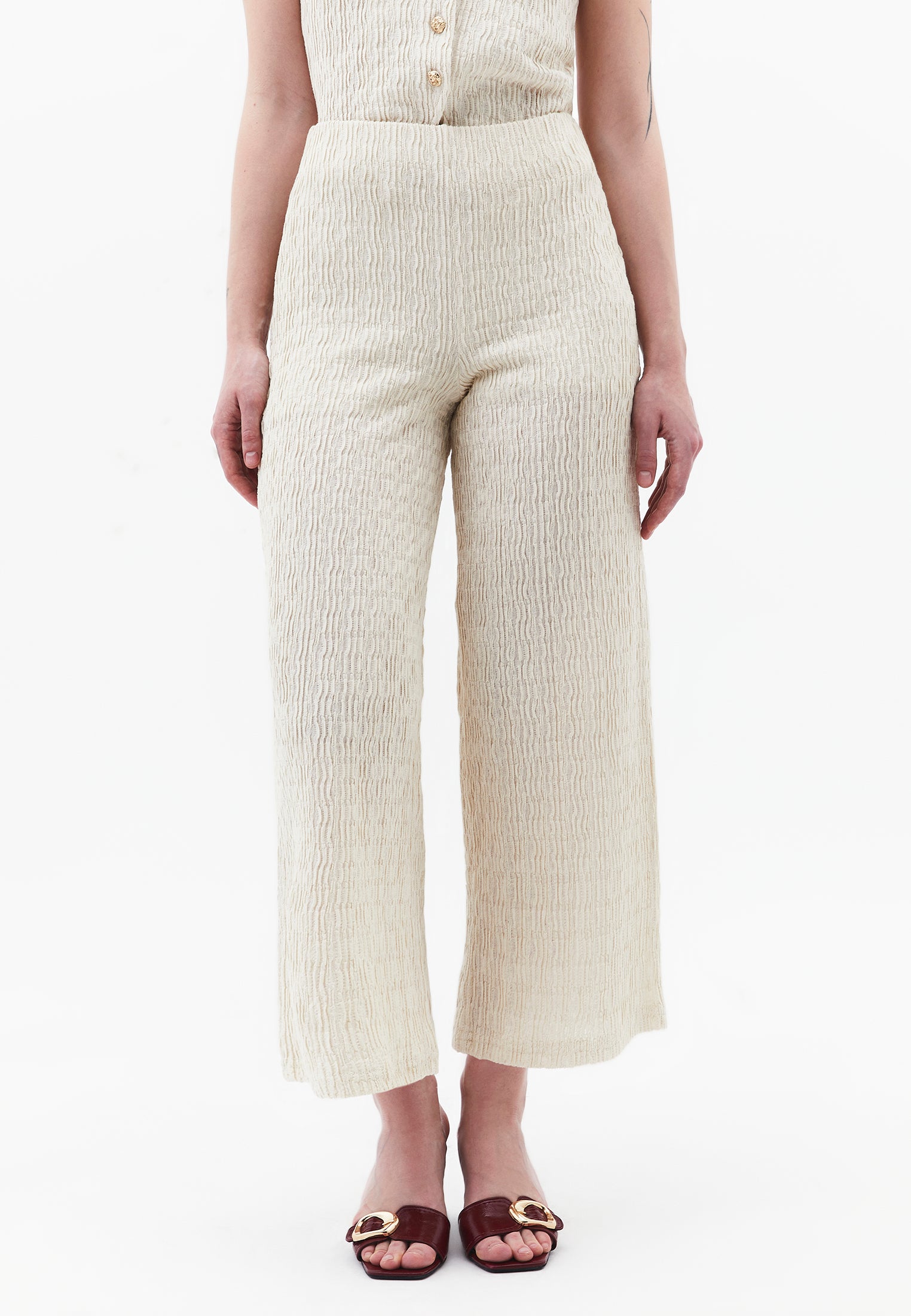 Wide Leg Midi Culotte Pants - ALMOND MILK